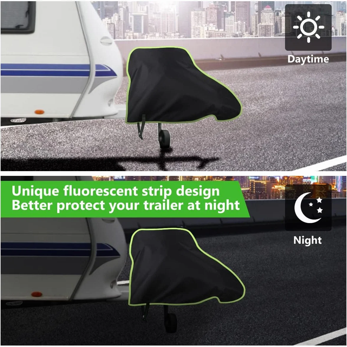 URAQT Cubierta para Remolque de Caravana Cubierta, 420D Impermeable Cubierta de Remolque para Remolquede Cabezal de Caravana Duradera Impermeable contra Lluvia y El Polvo, 94 * 65cm