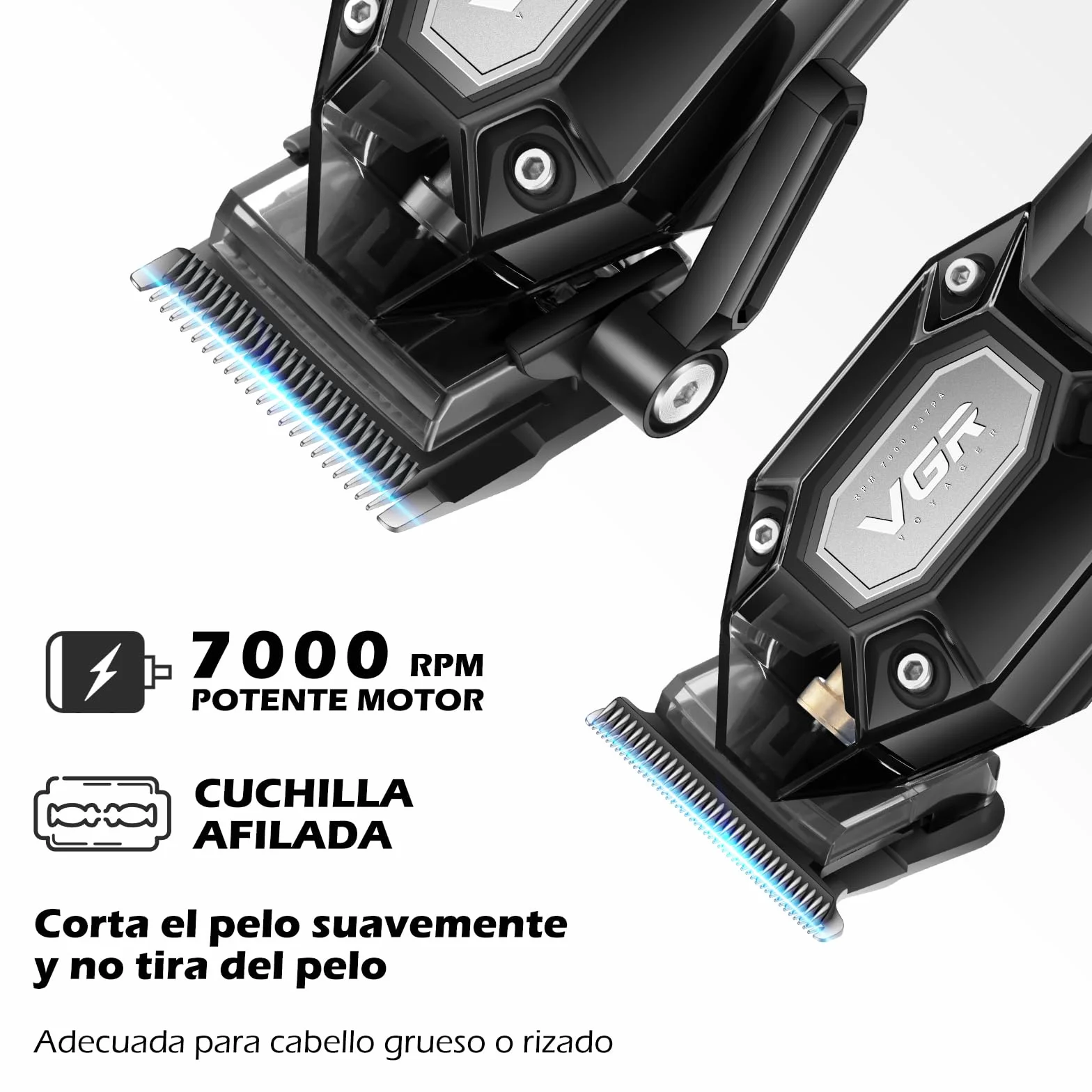 VGR Maquina Cortar Pelo Profesional Inalámbrico Kit con 10 Peines Guía, Pantalla LED, Carga USB, Negro