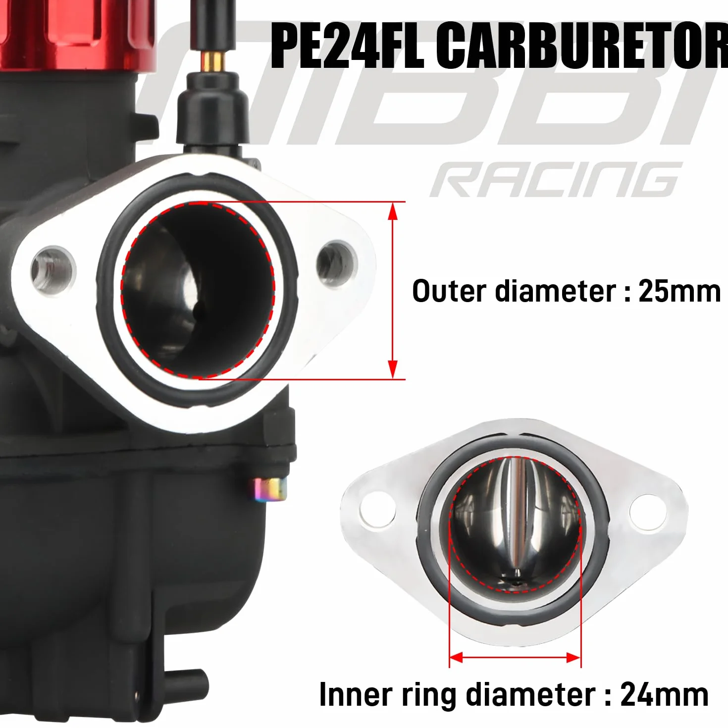 NIBBI PE 24mm Carburador Alto Rendimiento para Motos 140cc-160cc con Revestimiento Protector Incluye Brida y Boquilla Compatible con Cross, Dirt Bike, Pit Bike, ATV, Motocross y Mini GP