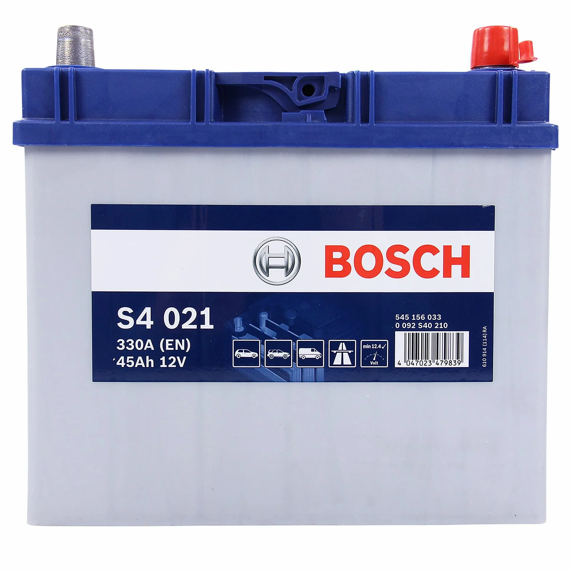 BOSCH Batería 45, Ah 330, A/EN 0 092 S40 210 L 238mm B 129mm H 227mm Compatible con TESLA Model 3 5YJ3, TOYOTA Yaris Hatchback P13, KIA CEE'D SW ED, MAZDA 2 Hatchback DE, DH3