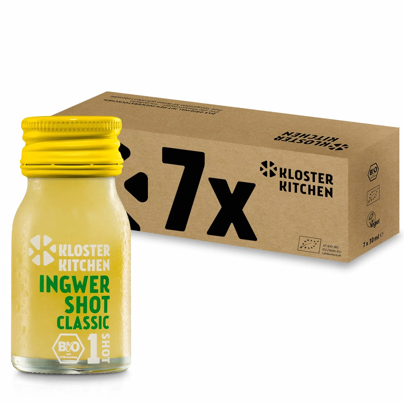 Kloster Kitchen Bio Ginger Shot Classic 7 x 30 ml trozos reales de jengibre vegano