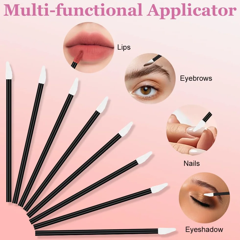 Cepillos para Maquillaje de Labios Desechables, Pinceles Aplicador Labial, Cepillos de Lápiz Labial, Negro 100PCS