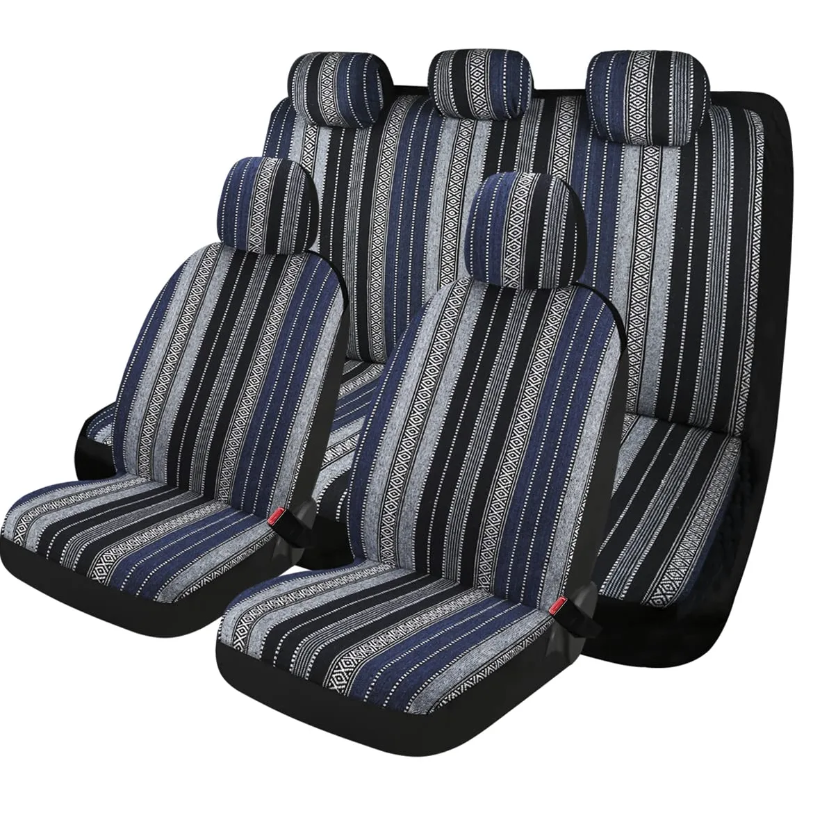 Baja - Juego Completo de 9 Fundas de Asiento de automóvil, Transpirables y Lavables, a Rayas, Tejidas a Rayas, Funda de Asiento Universal para sedán, SUV, camión, Compatible con Bolsas de