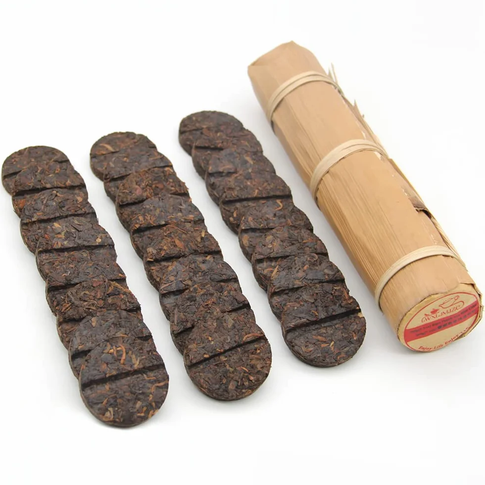 Té Pu-erh Maduro Mini Pastel 96 Tazas 200g Tubo de Hoja de Bambú