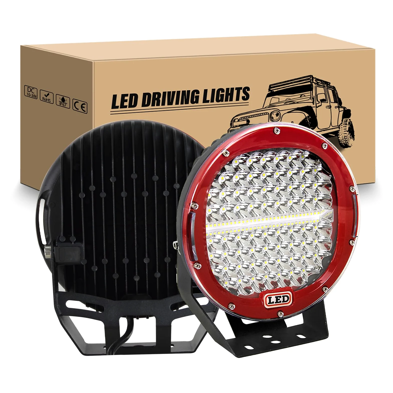 RIGIDON 2 Pcs faros trabajo led redondo, 9 pulgadas 294W Rojo Spot lámpara trabajo led 12V 24V foco led tractor impermeable para off road camión coche ATV UTE SUV 4x4, 6000K Blanca faros antiniebla