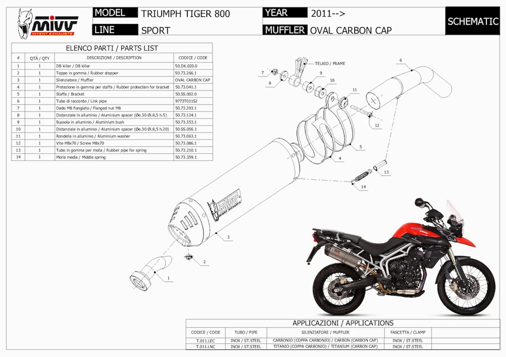 mivv tubo de escape homologado cat-oem oval titano copa carbono compatible con triumph tiger 800 2011 2012 2013 2014 2015 2016 mototopgun