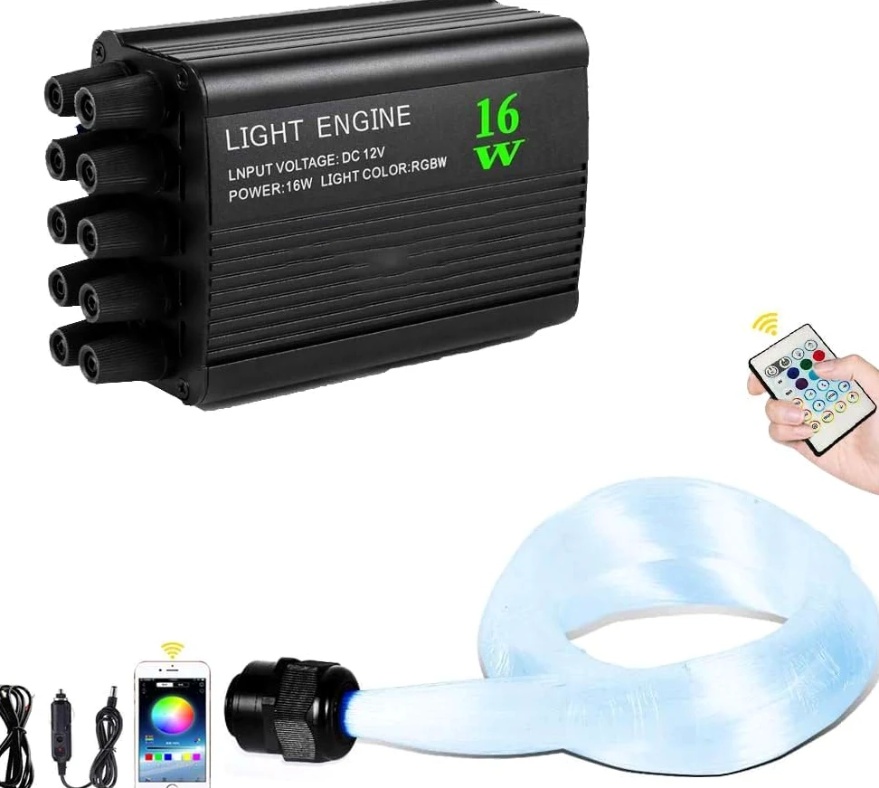 Lámpara de techo de 16 W con efecto cielo estrellado de fibra óptica para auto con 650 piezas * 0,75 mm * 3 m Twinkle Meteor 2 en 1 Modelo Música Sync APP Control para regalos de boda Luces de
