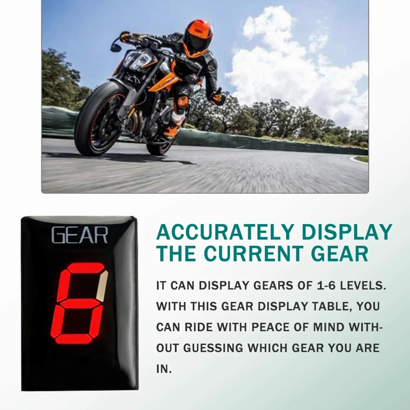 Indicador de marchas apto for KTM 690 Duke 690 Enduro 690 SMC 640 LC4 950 1090 RC8 1090 R 990 ABS motocicleta 1-6 medidor de visualización de marchas de velocidad(Red)
