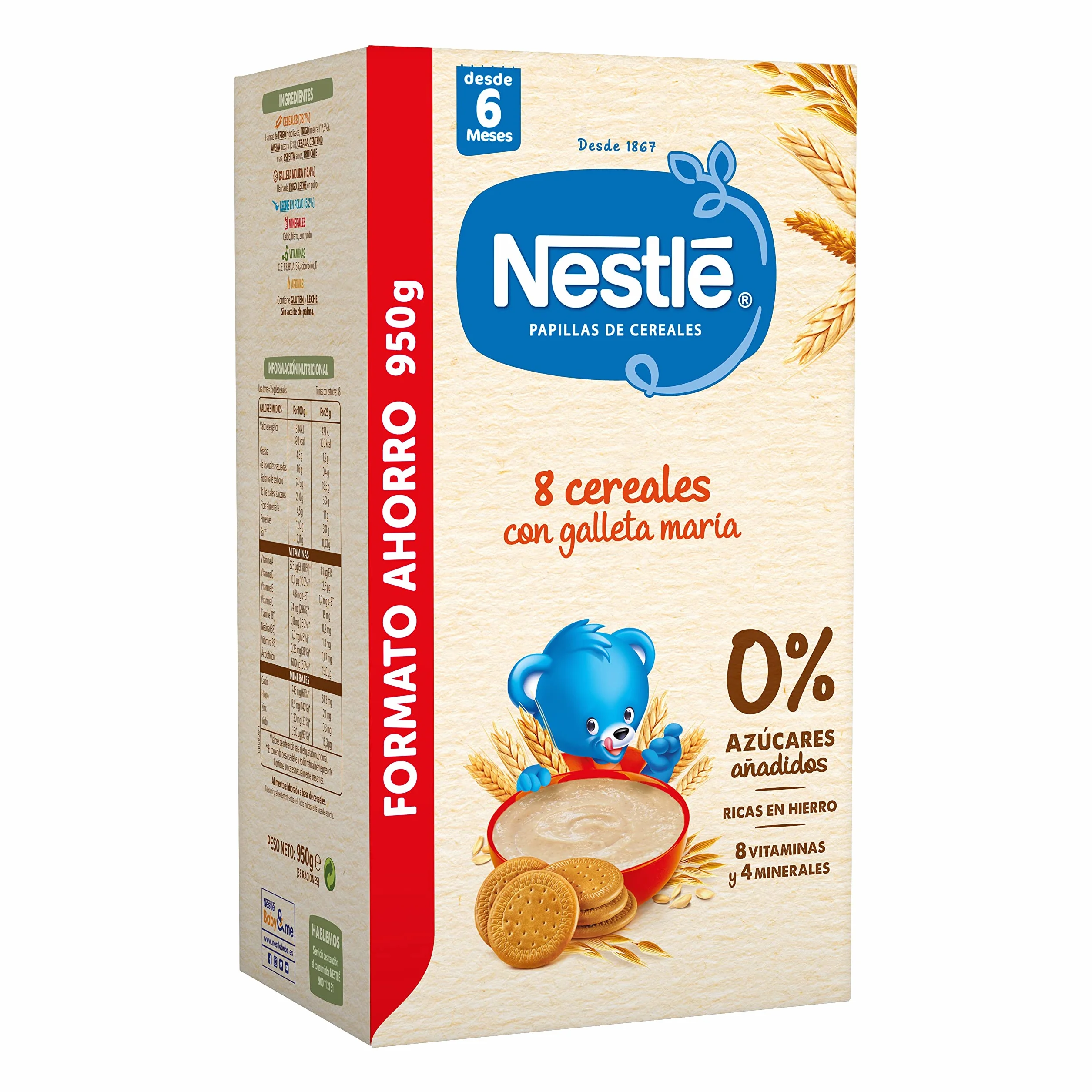 Nestle Papilla 8 Cereales con Galleta 950g 8 Paquetes 7.6Kg