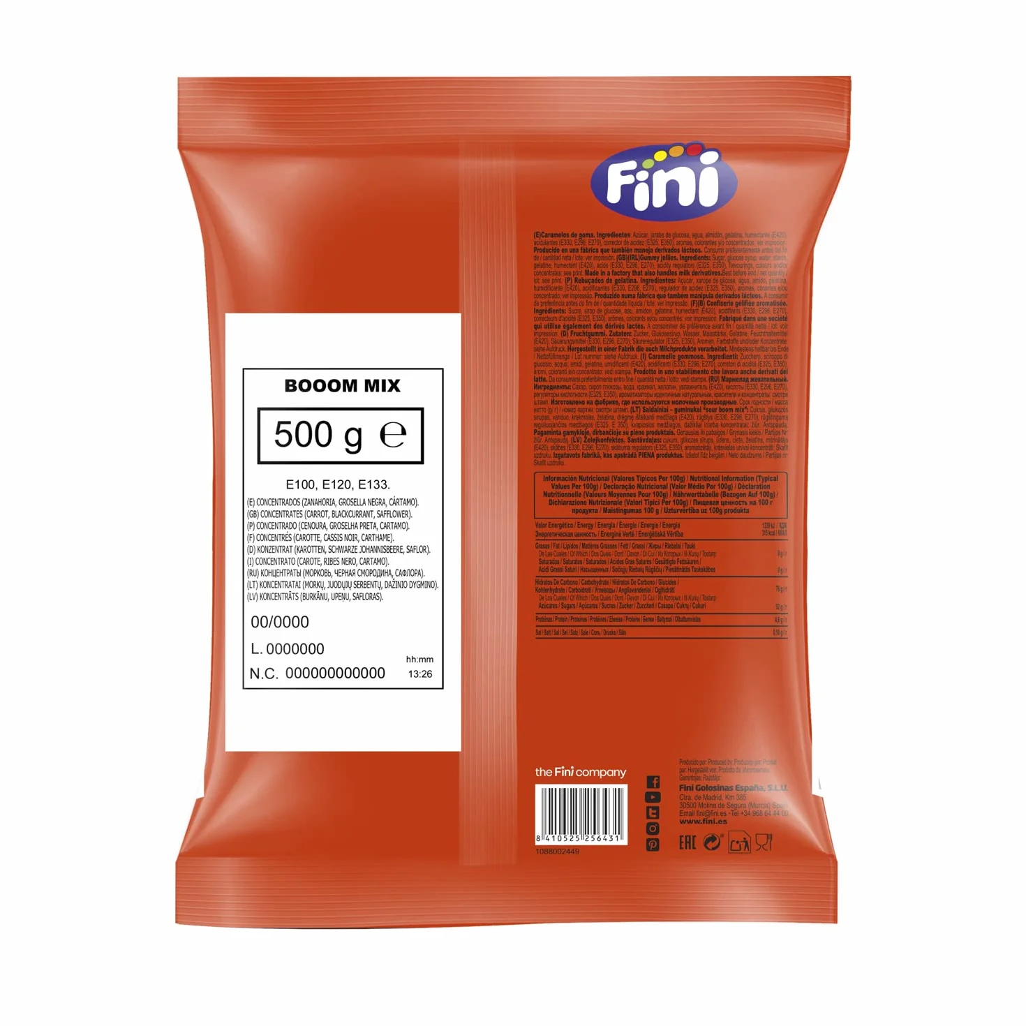 Fini Sour Booom Mix Golosinas Ácidas Gominolas Ácidas Bolsa 500 g