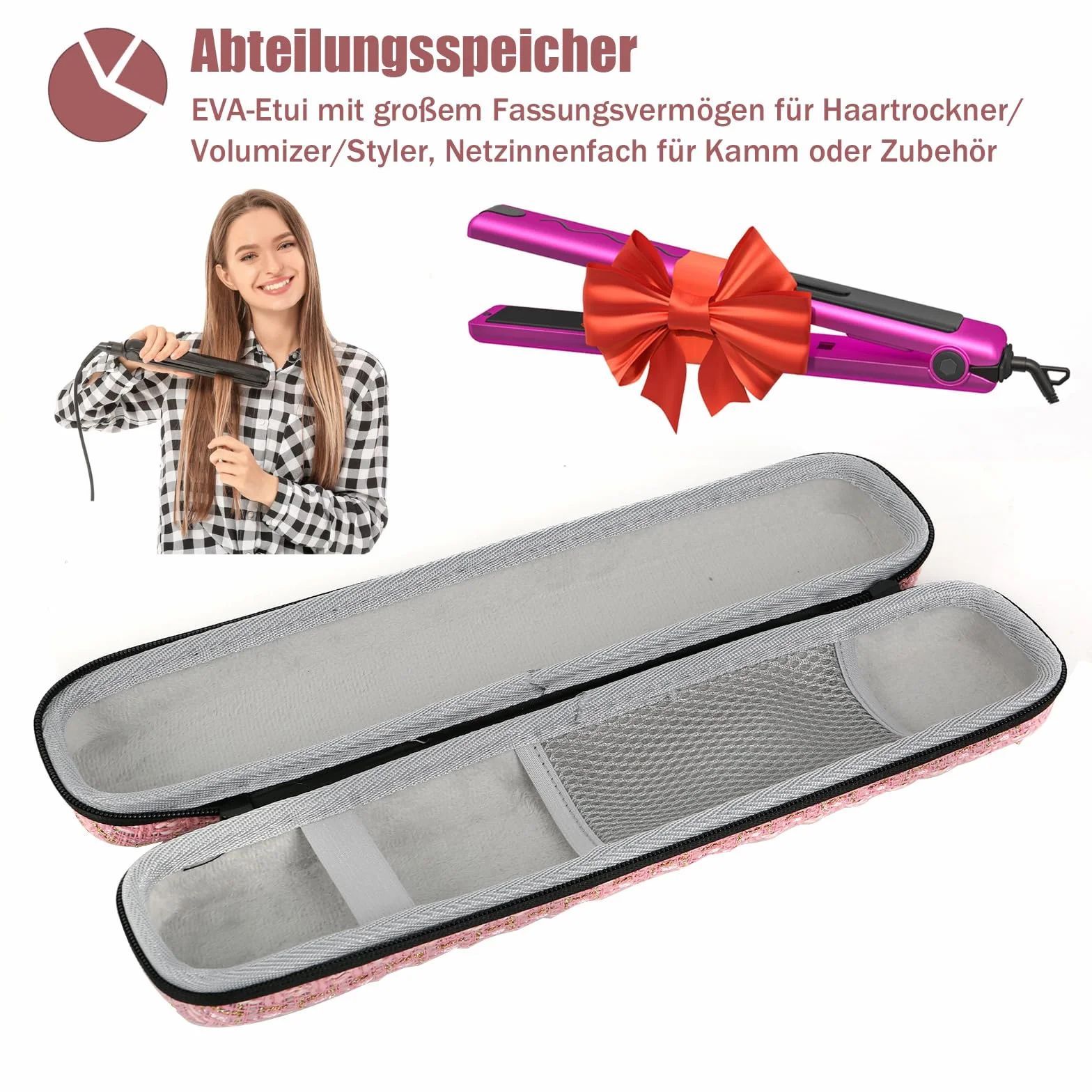 Portátil bolsa de almacenamiento EVA para plancha de pelo, carcasa rígida maleta doble cremallera