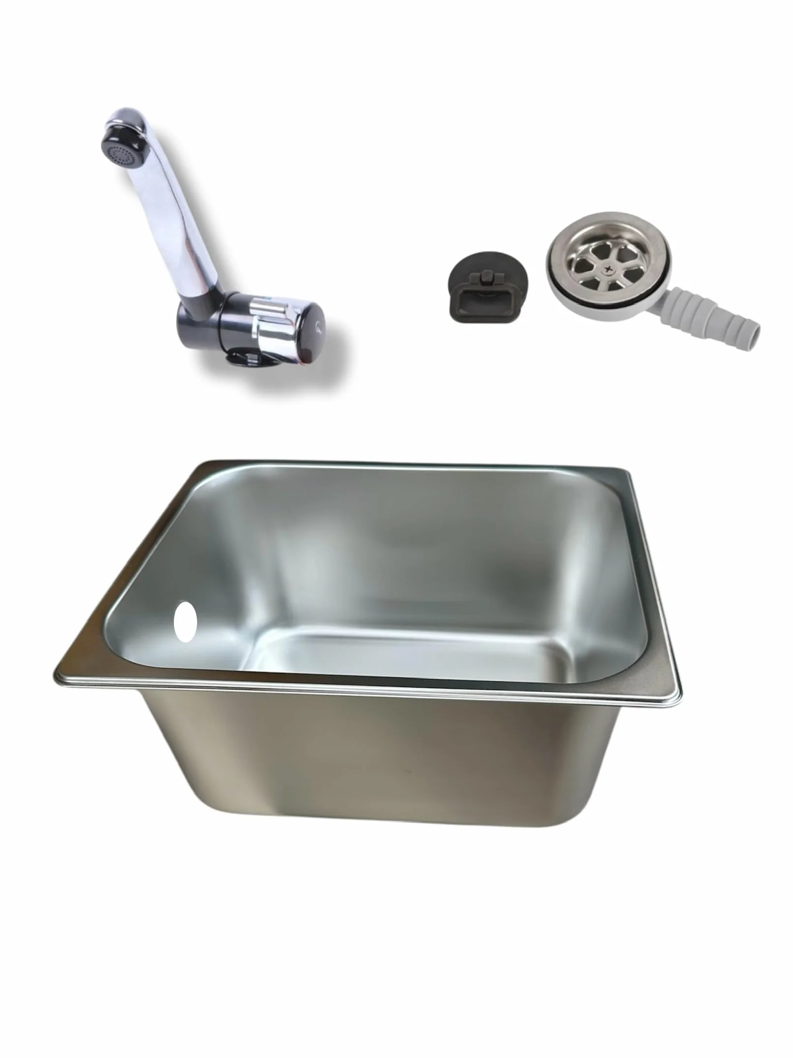 Fregadero Camper con Grifo 12V y Desagüe 32x26 – Ideal para Kit Camper Furgoneta, Lavabo Caravana y Cocina Camper, Ideal para Muebles Camper