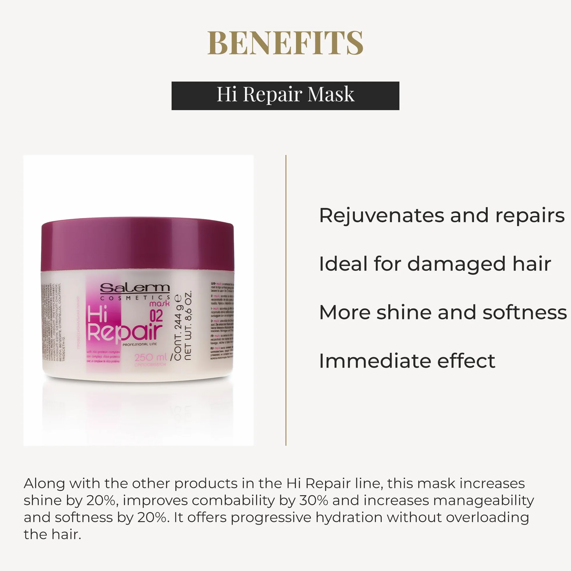 SALERM Mascarilla Reparadora Cabello Hi Repair Mask 250 ml - Hidratación Profunda Cabello Dañado
