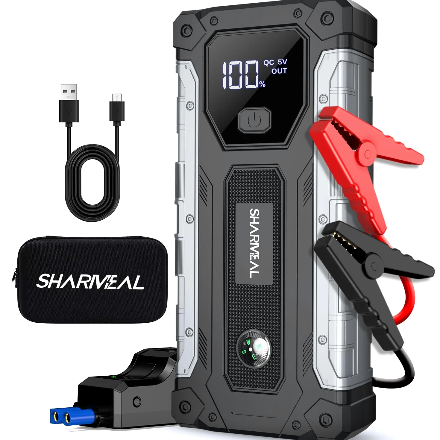 Arrancador de Coche, 10000A Arrancador de Baterías de Coche, 12V Arrancador de Portátil con para All Gasolina o 10L Diesel, Clips de Seguridad Inteligentes, Portable Jump Starter con Linterna LED