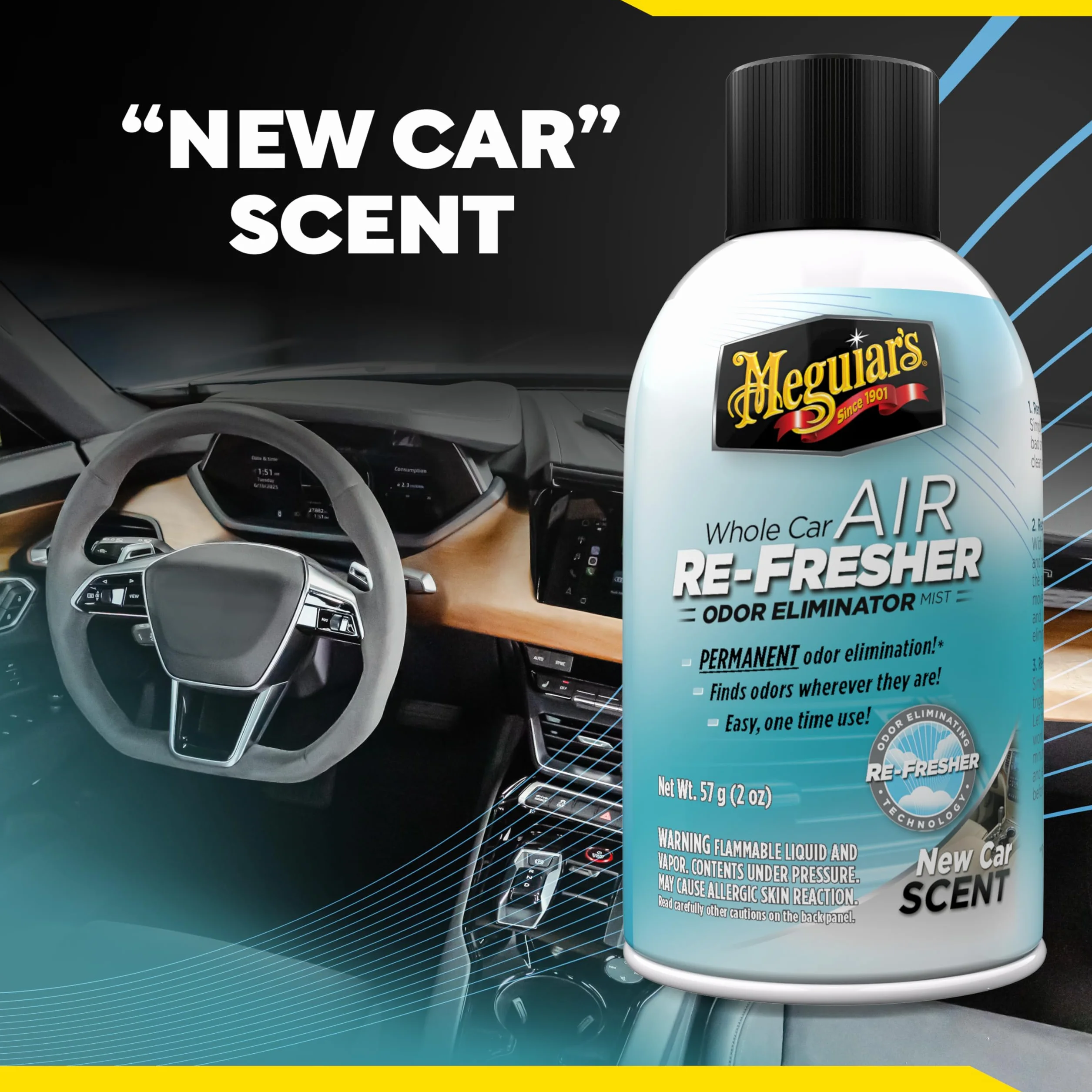 Meguiar's G16402 New Car Air Re-Fresher - Eliminador de olores aroma a coche nuevo, 57 g