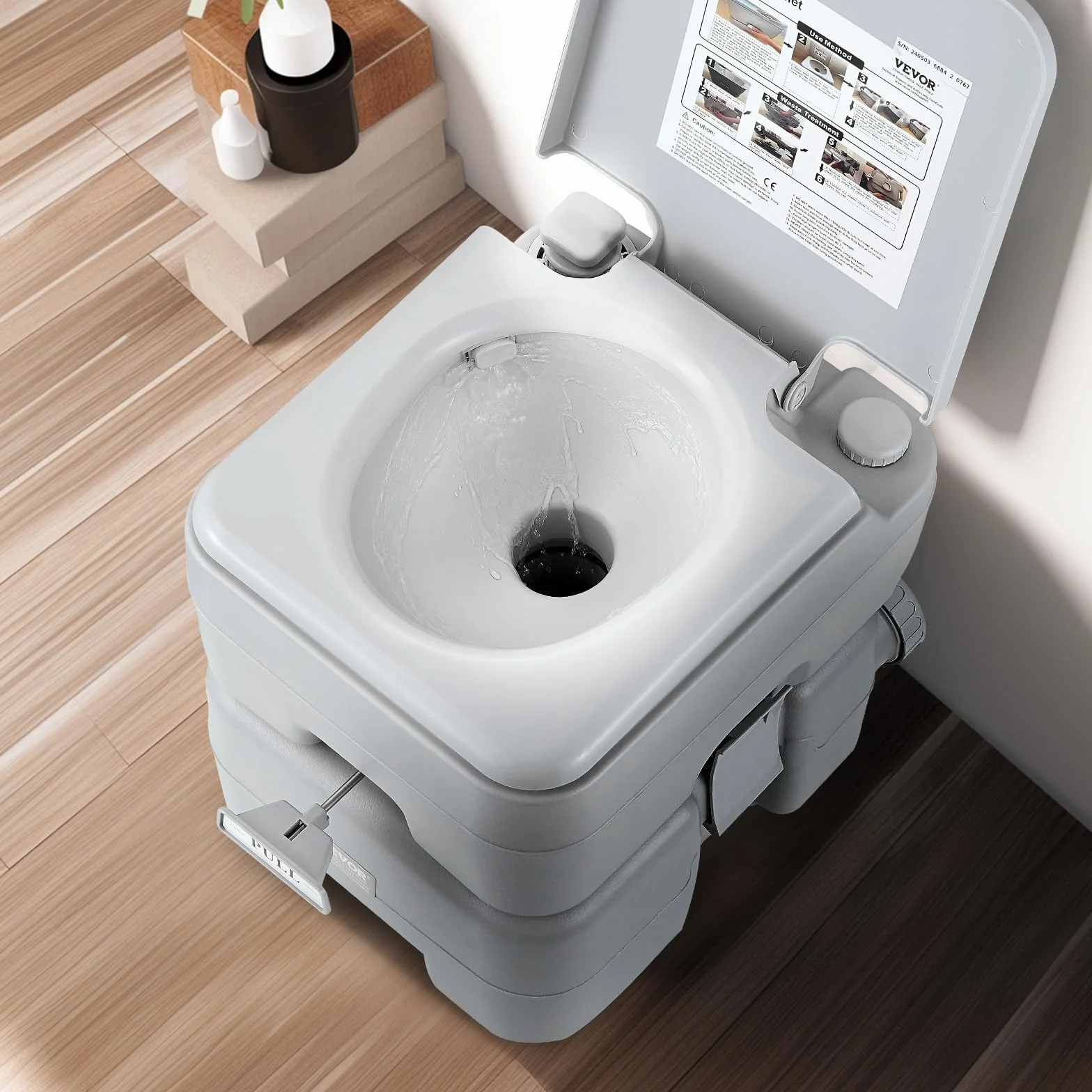 VEVOR Inodoro Portátil para Acampar con Bolsa de Transporte, Tanque de Desechos de 20 L y Tanque de Descarga de 12 L, Presurizado con Botón, a Prueba de Fugas, para Autocaravana, 430 x 340 x 420 mm