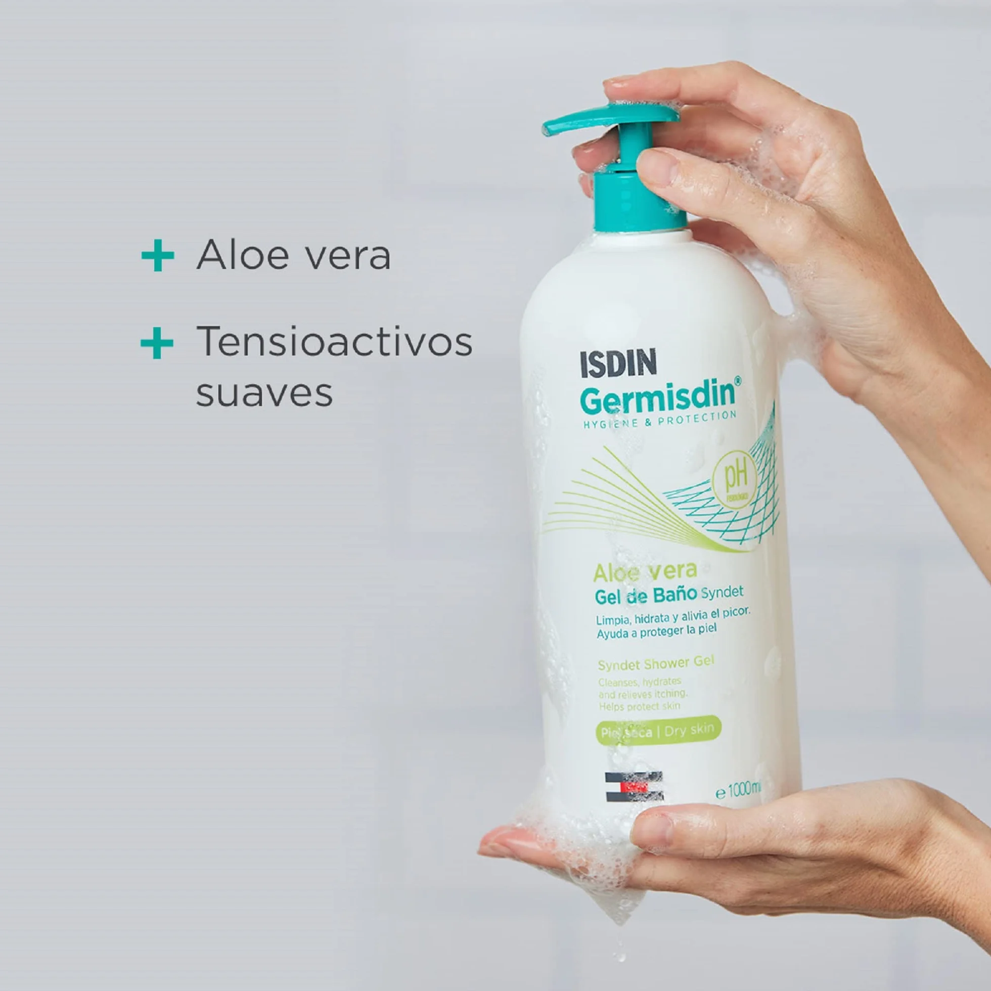 ISDIN Germisdin Aloe Vera Gel de Baño Syndet 1 L Paquete de 2 Higiene Corporal