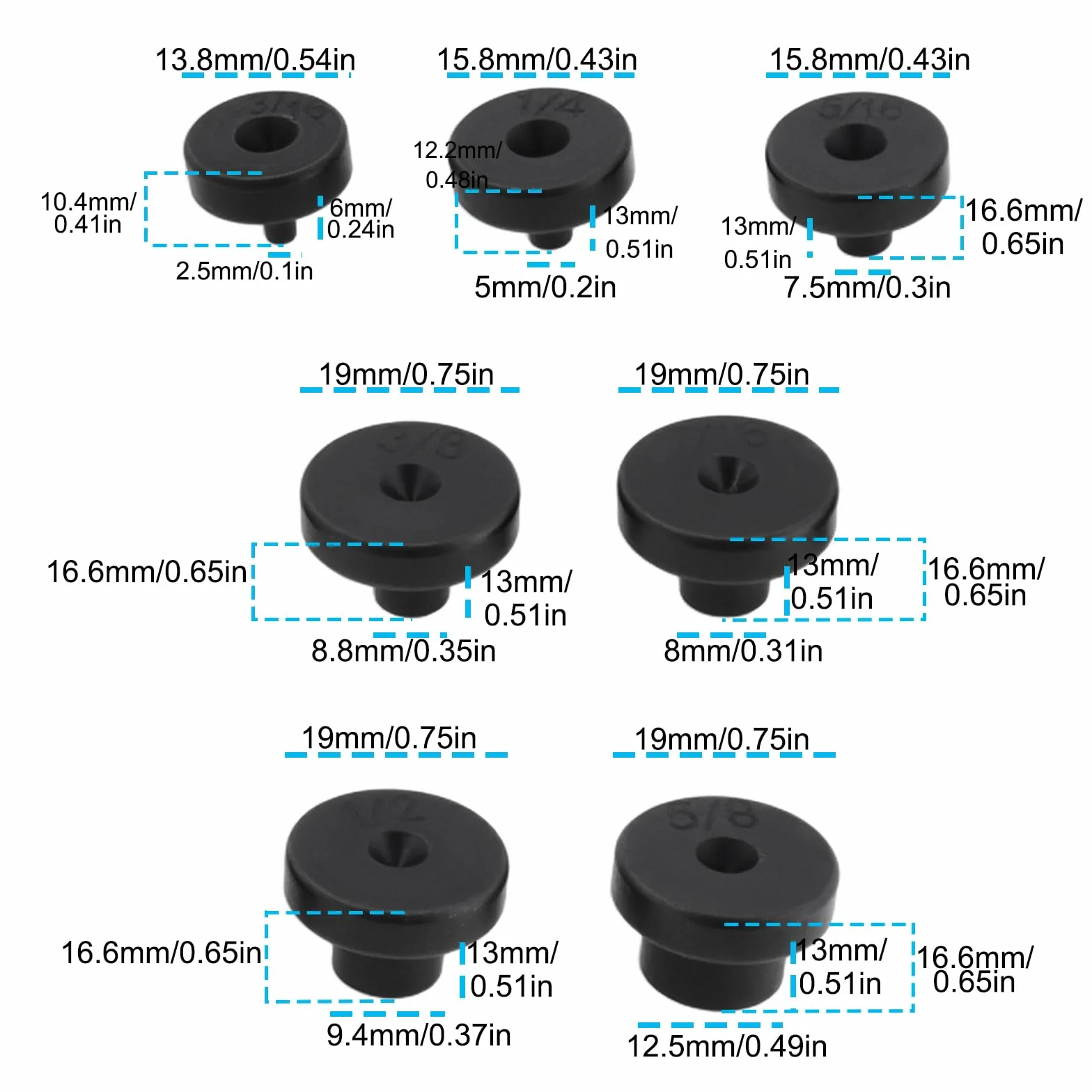 SG Store Kit de 7 Adaptadores de Doble Abocardado para Tubos Y Abocardadores de 3/16" 1/4" 5/16" 3/8" 7/16" 1/2" Y 5/8"