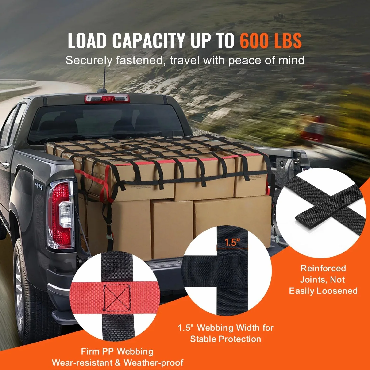 Red Maletero de Coche Car Trunk Rooftop Net Mesh Cargo with 4 Adjustable Straps& S-Hooks Trailer Dumpster Extend Covers