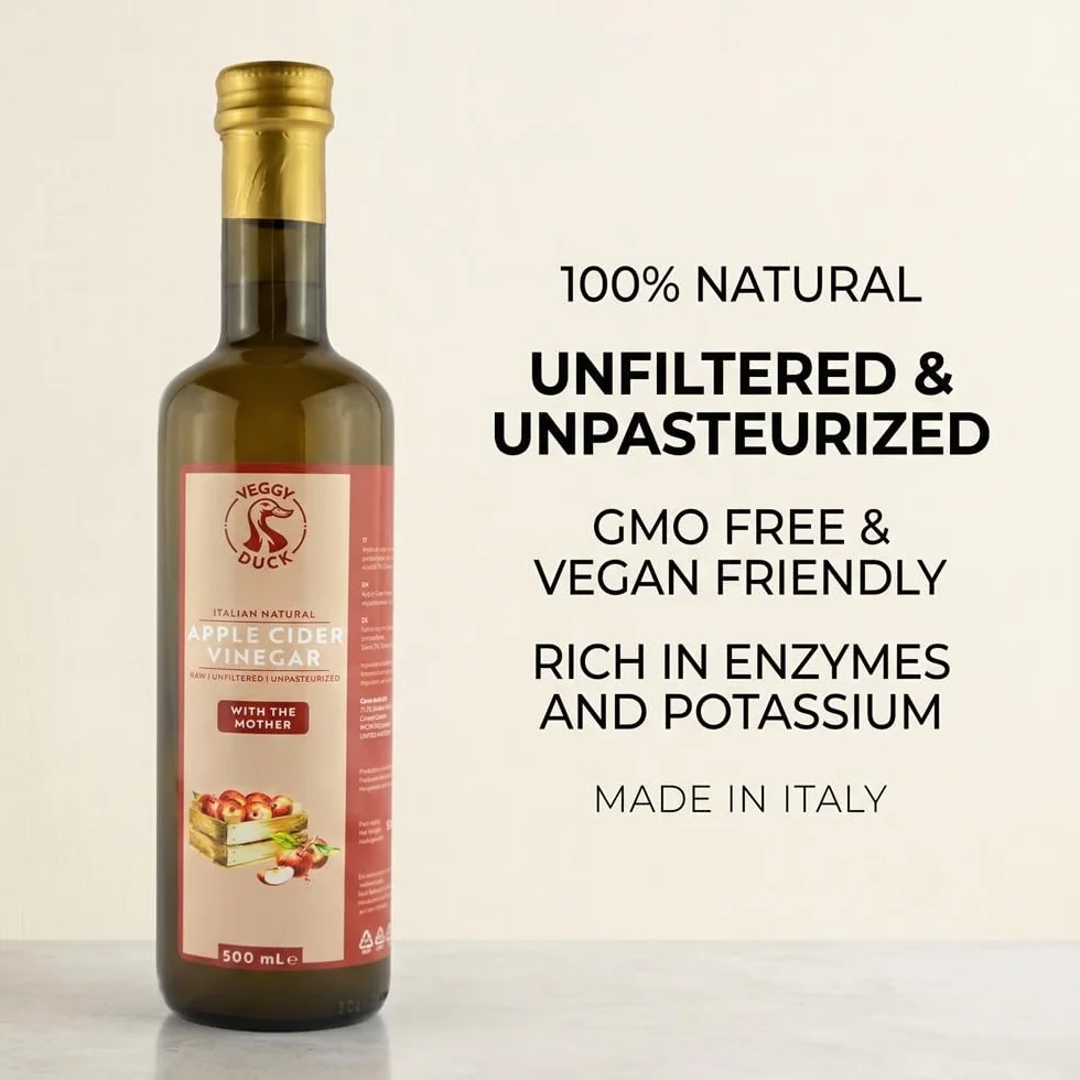 Vinagre de Sidra de Manzana Natural Italiano con la Madre 500ml Puro Sin Filtrar Sin Pasteurizar