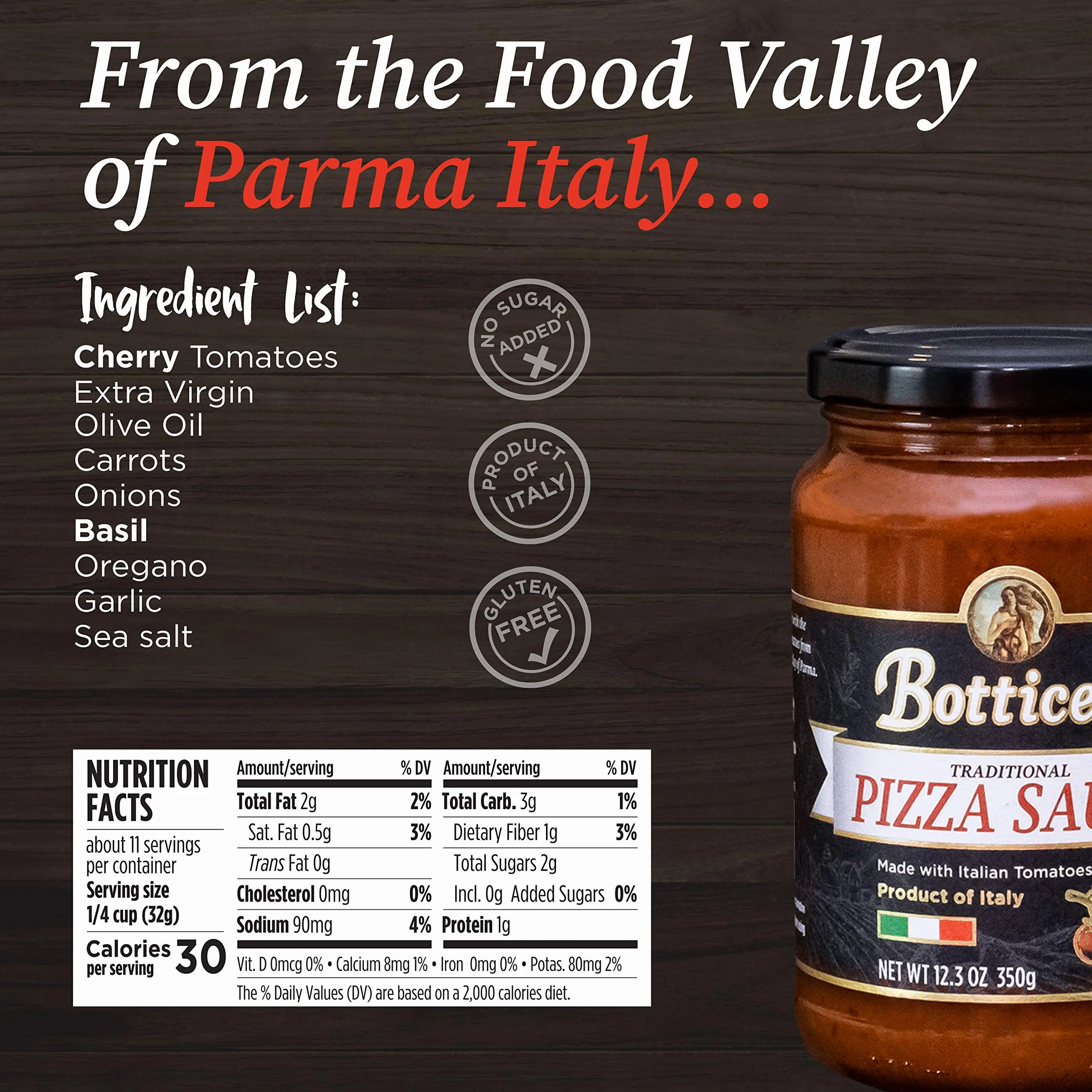 Botticelli Salsa de pizza italiana premium, bajo en carbohidratos, 12 onzas