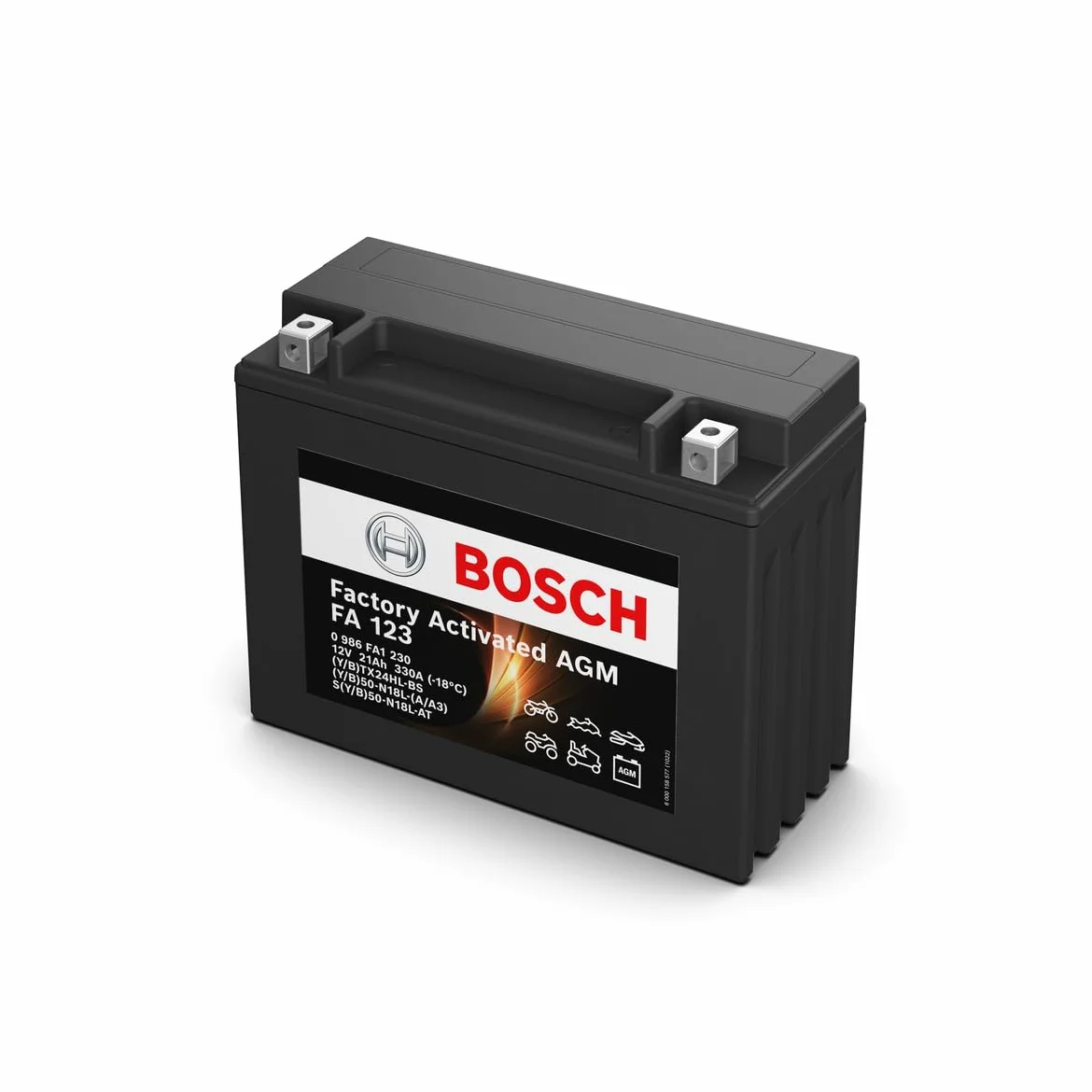 Bosch FA123 Batería para Motocicletas AGM 12V 330A 21Ah, para motocicletas, motos de enduro, scooters, quads, motos de agua,Compatible M4F47, M4F48, BTX24HL-BS, B50-N18L-A, B50-N18L-A3, SB50-N18L-AT
