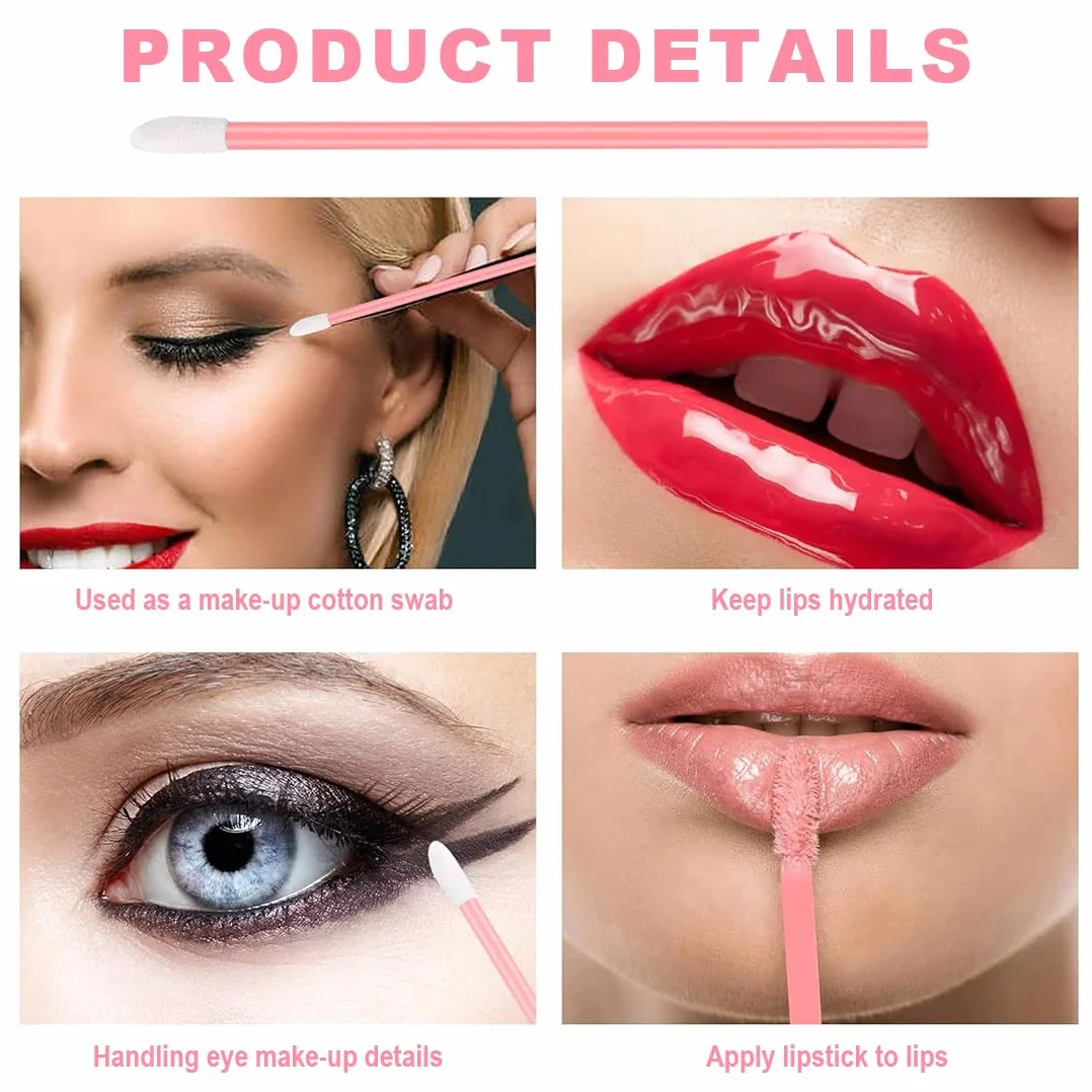 Pinceles Desechables para Labios, Pintalabios, Cejas, Juego de Herramientas de Belleza Rosa