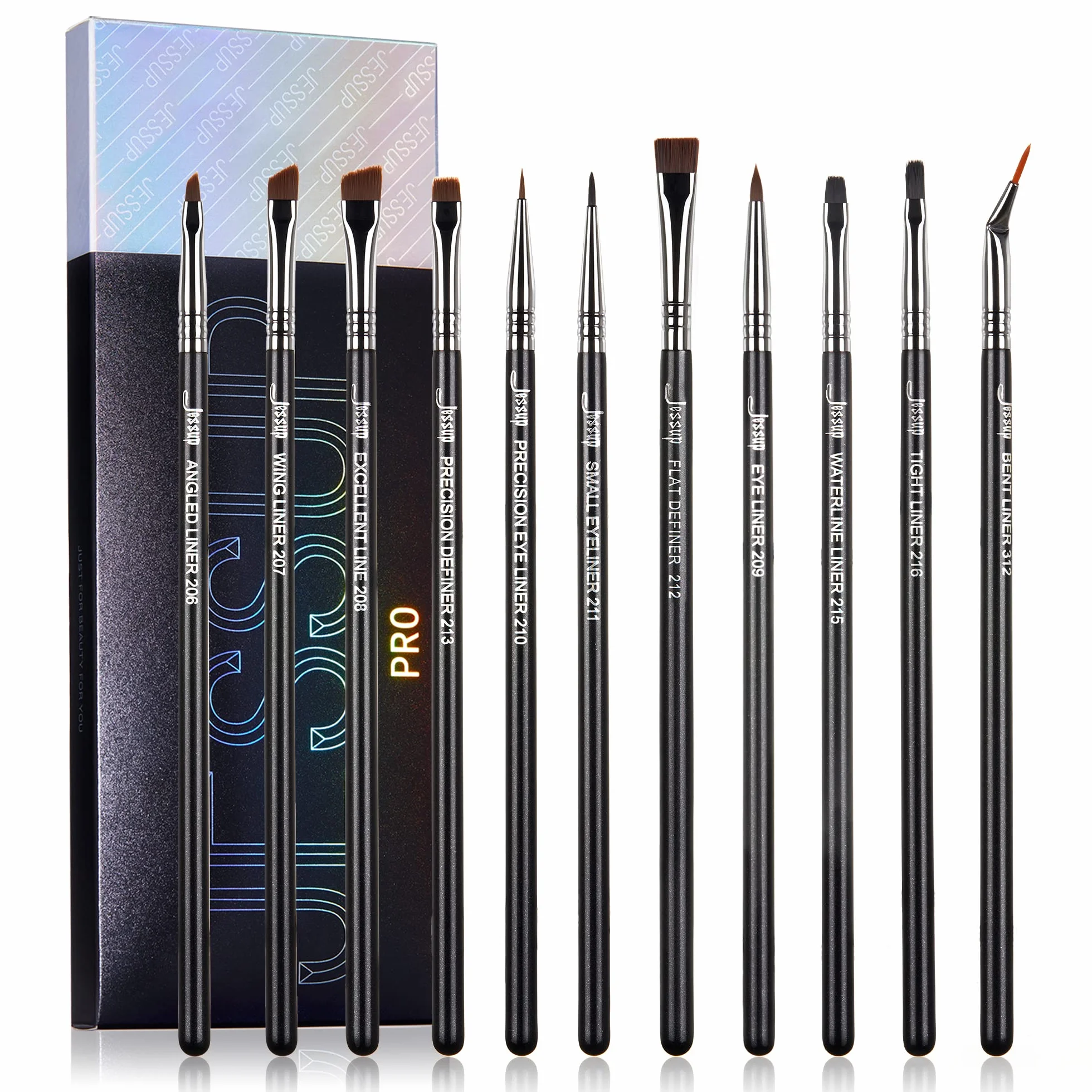 Jessup brochas de maquillaje ojos para delineador, 11pcs set de pinceles maquillaje ojos profesionales definir planos en ángulo con punta de lápiz doblada ultrafina para delineador precisión,T324