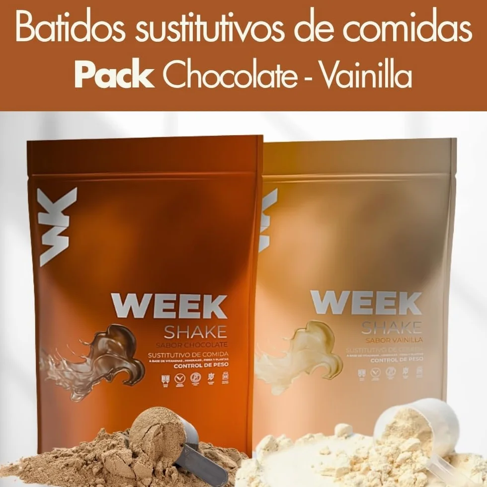 Weekontrol Pack 2 Sabores Batidos Sustitutivos Comida Week Shake Proteína Vegetal Saciante Mantener Peso 600gr Chocolate Vainilla