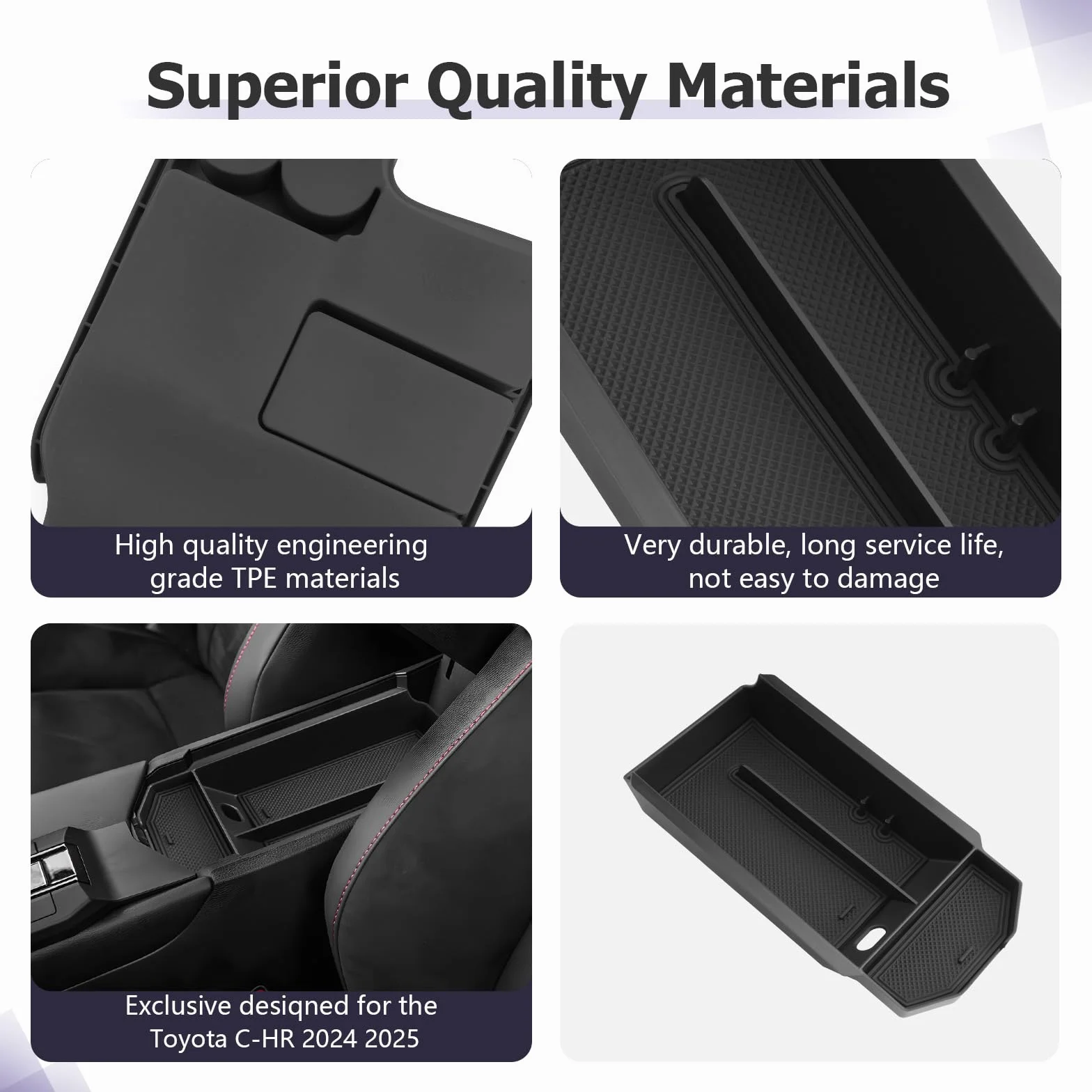 LUWU Compatible con Toyota C-HR CHR Hybrid 2024 2025 consola central caja de almacenamiento guantera organizador bandeja con alfombrilla antideslizante CHR 2025 accesorios