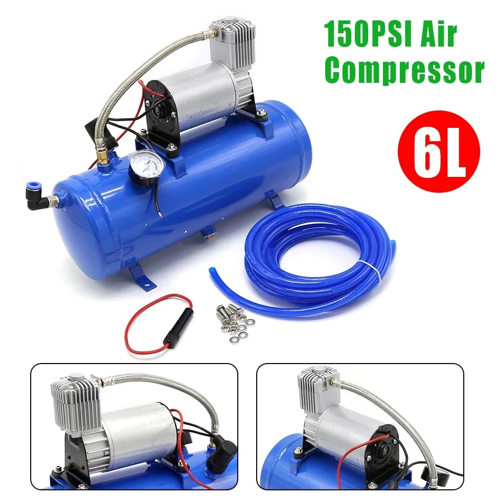 Sistema de compresor de aire portátil de 12 V, tanque de 150 PSI y 6 L para bocinas de tren, kit universal para neumáticos de autocaravana, camión