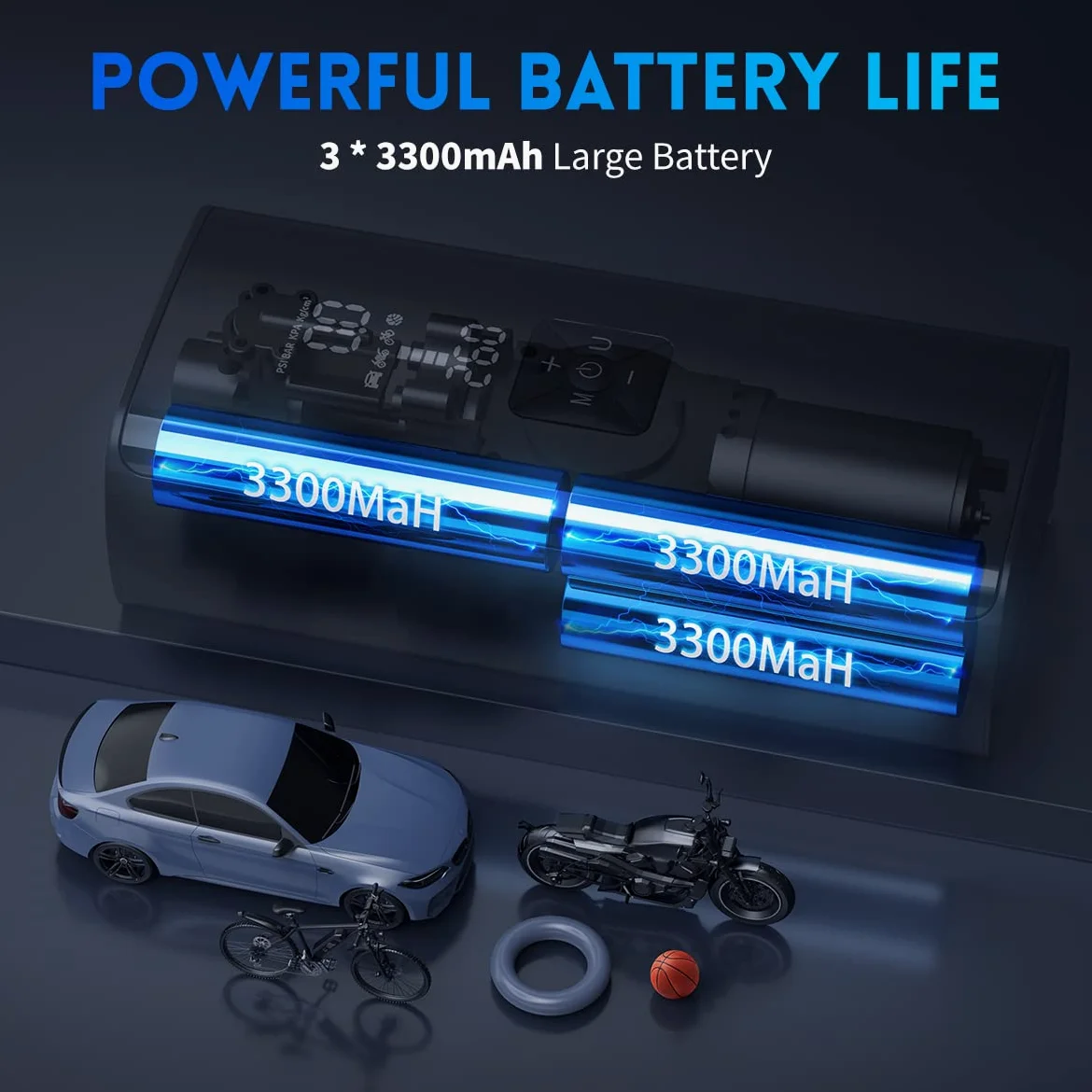 Mini Compresor Aire Portatil 9900mAh 150PSI Inflador Ruedas Coche Bomba de Aire Bicicleta Compresor de Aire Portatil Bomba de Aire Electrico Bicicletas,Moto, Coche,Pelotas con Batería Externa