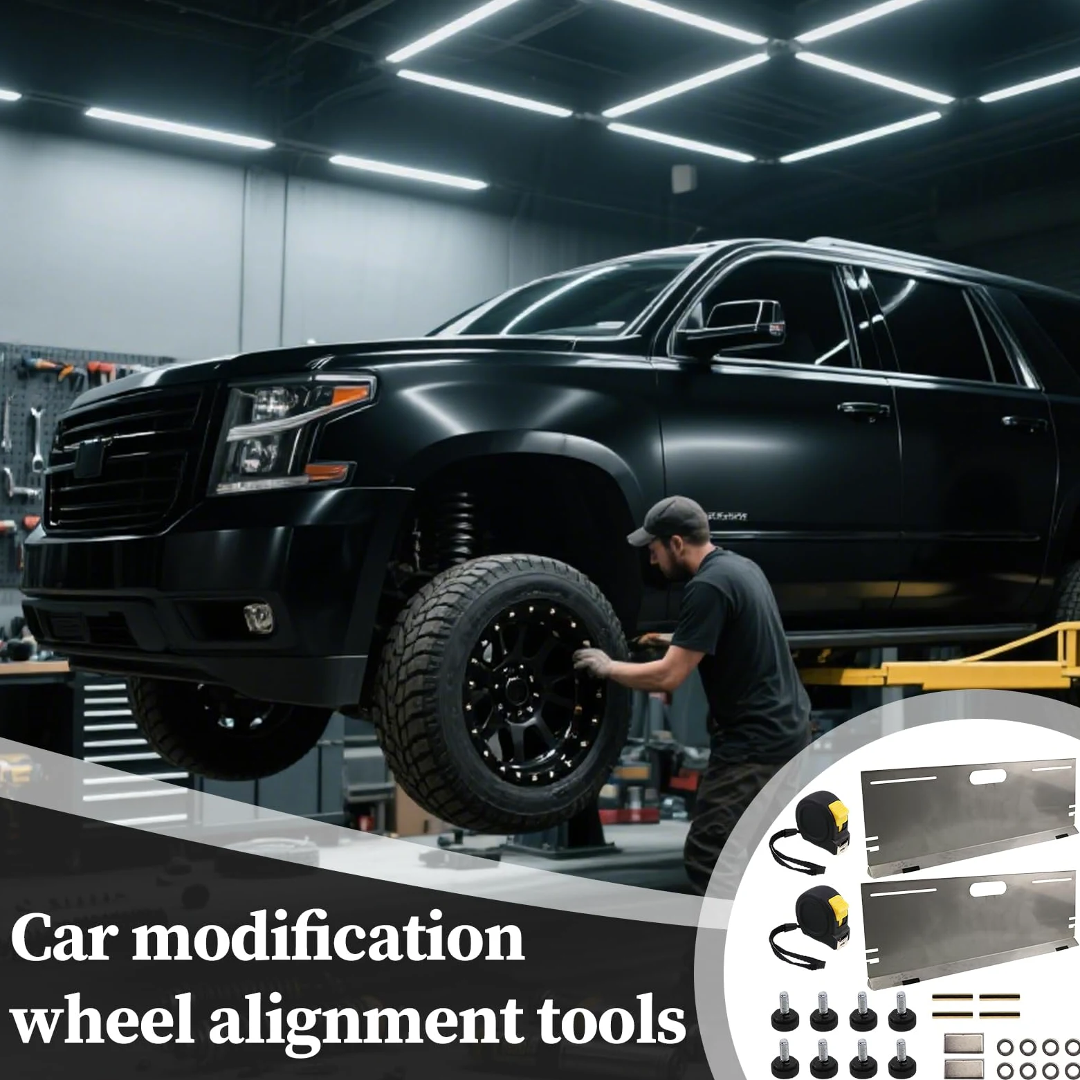 Herramientas Alineación Automotriz 2 métricas antideslizantes y placa | Kit magnético alineador de ruedas Herramienta equilibrado pesado para motos, camiones, neumáticos y reparaci