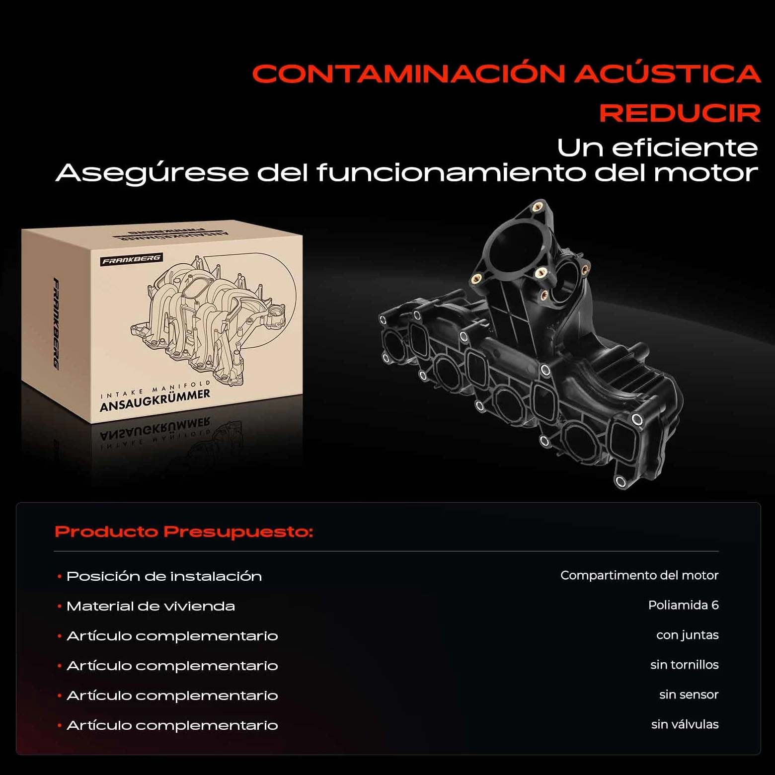 Frankberg Colector de admisión con junta 03L129711AL | Compatible con: A1 Sportback 8XA 8XF, Altea XL 5P5 5P8, Habitación 5J7, NH3 rápido, Golf Plus 521 5M1
