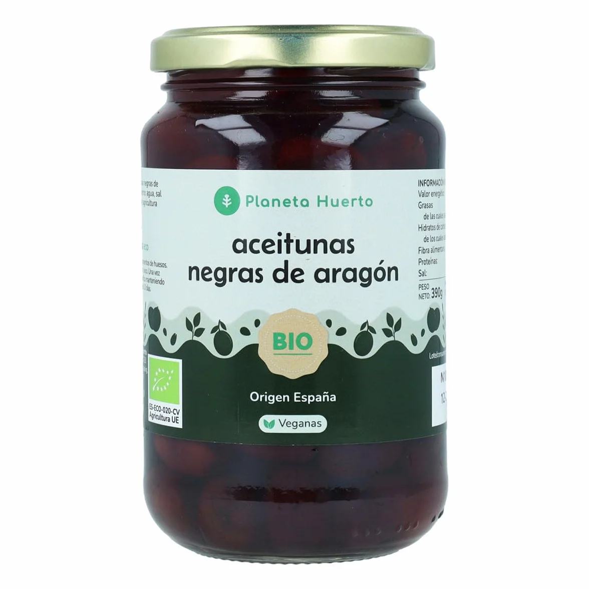 Aceituna Negra de Aragón Ecológica ECO 350g Escurrido - Aceituna Negra Orgánica con Orégano y Sal Marina