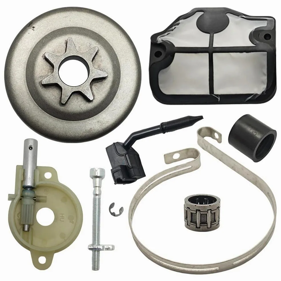Accesorios Kit de banda de freno tensor de cadena de bomba de aceite de tambor de embrague compatible con repuestos de sierras de cadena de gas HUSQVARNA 142 141 137 136 36 41