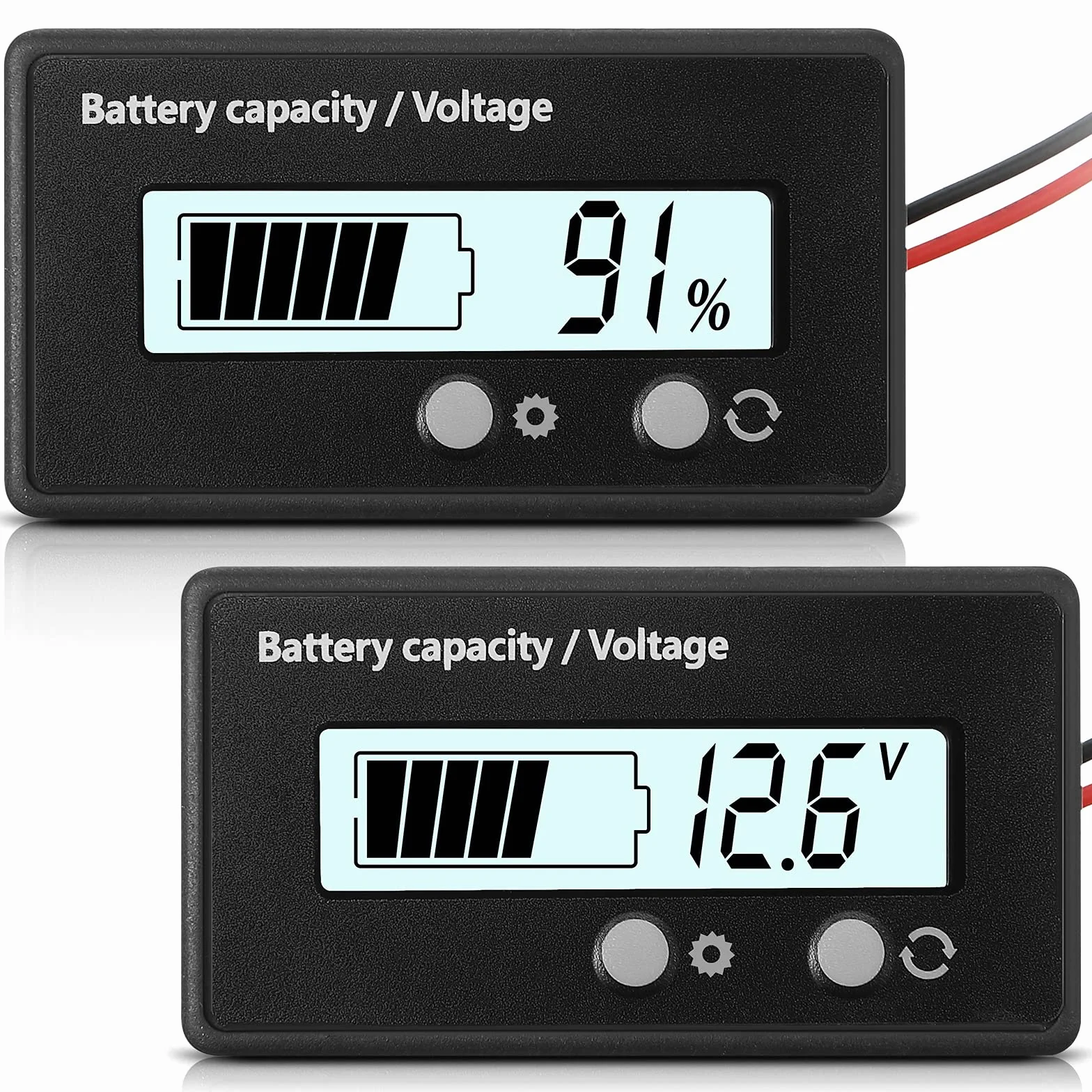 Medidor de Batería con Alarma DC 12V 24V 36V 48V 60V 72V 84V, Ajuste Frontal y Tecla de Interruptor, Monitor Indicador de Voltaje Capacidad Batería de Lones de Litio y Plomo-Ácido (Blanco)
