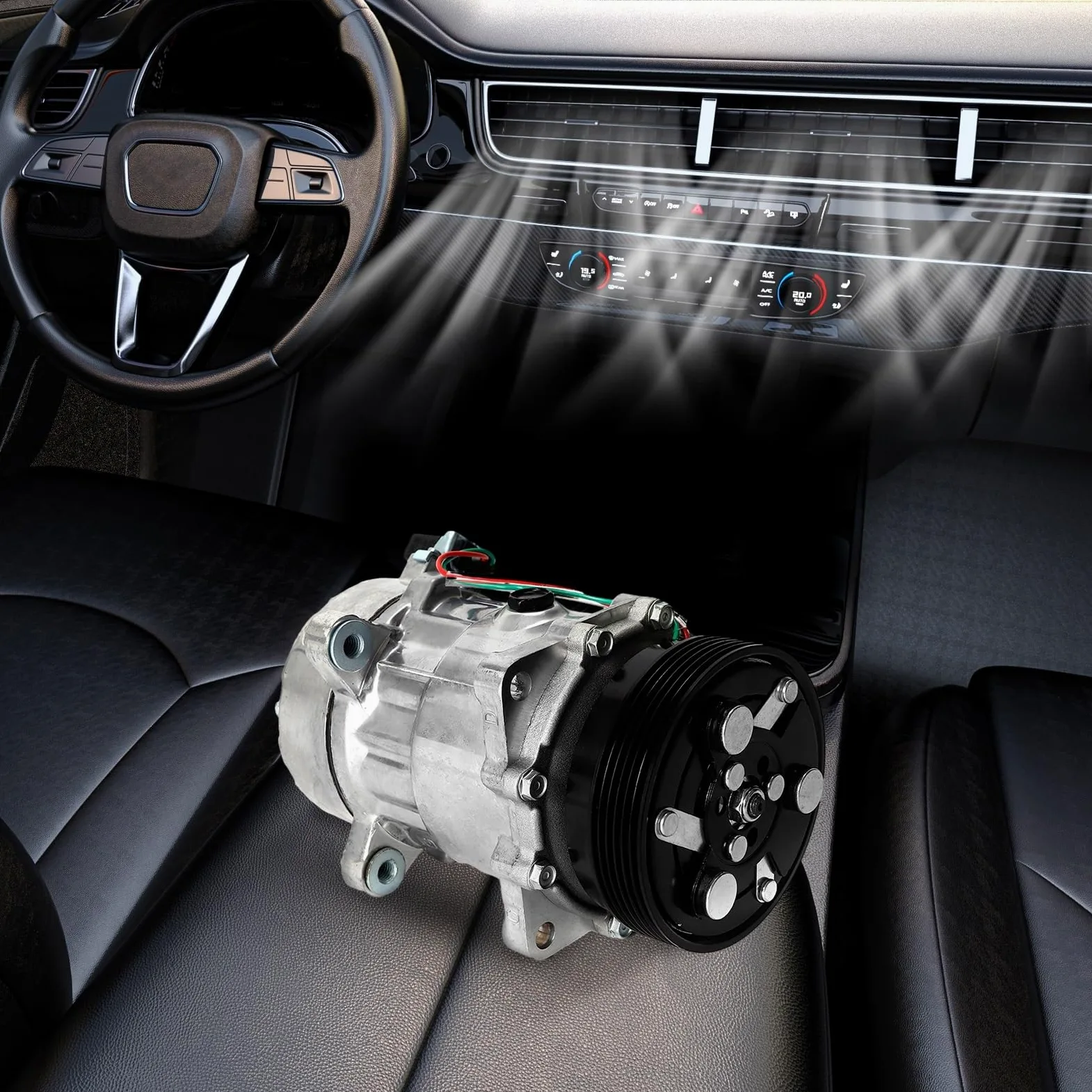compresor AC polea Compresor de CA automotriz estable, conjunto de compresor de aire acondicionado para vehículo de 12V embrague climatizador auto