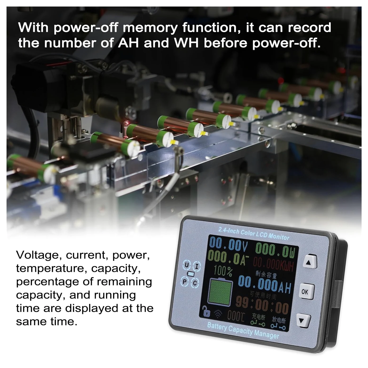 Comprobador de Batería, Coulómetro de batería VAC8810F 300A, amperímetro inalámbrico, voltímetro, Detector de potencia de batería, probador de capacidad de batería, Monitor de batería(Waterproof Cover