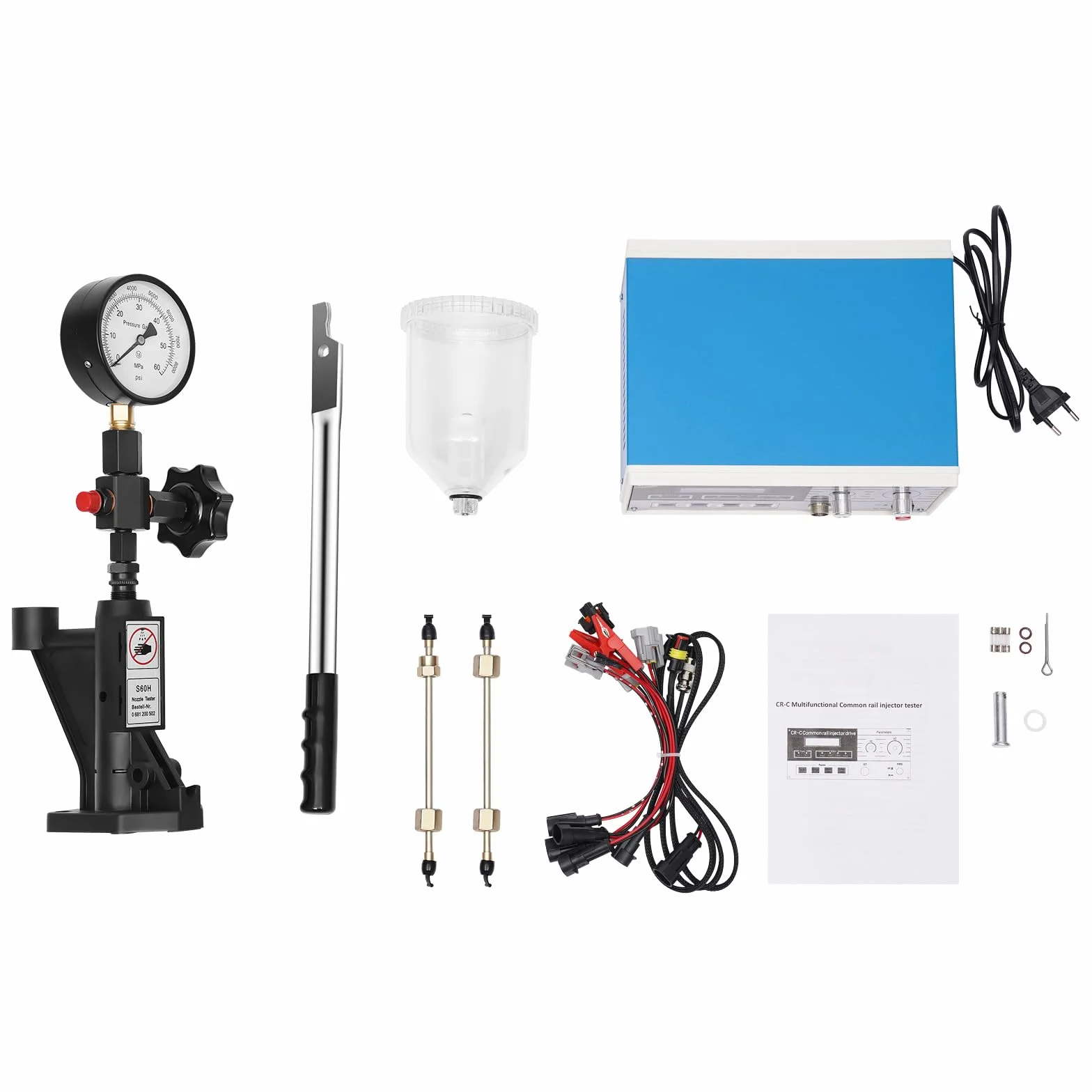 Kit de prueba de inyectores, Common Rail, 0-60 MPa, 220 V | Para presión de apertura, estanqueidad, pulverización y atomización en inyectores diésel mecánicos y comunes.