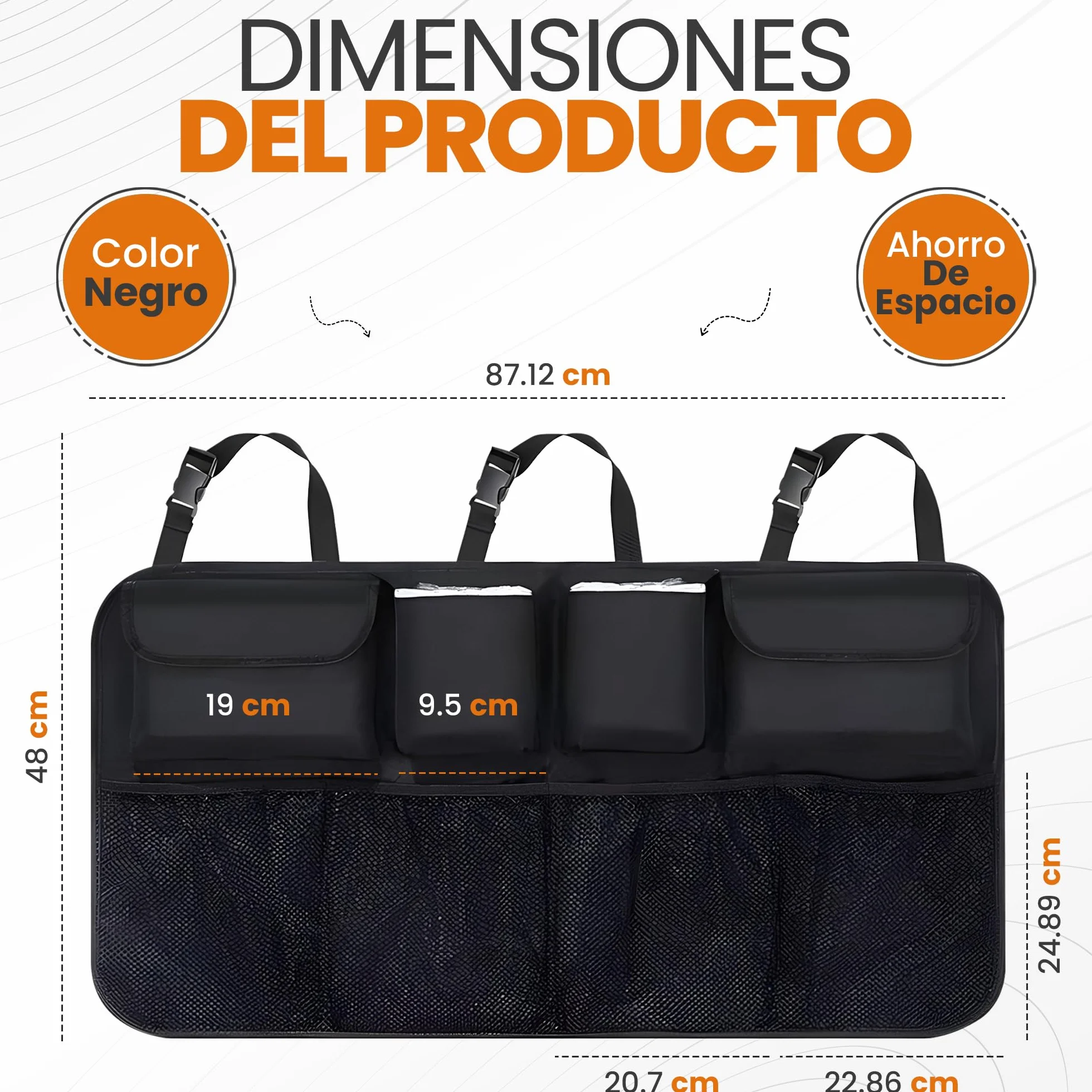 Astur Organizador Maletero Coche Plegable e Impermeable – Gran Capacidad con 8 Bolsillos – Organizador Coche Maletero Antideslizante y Ajustable (Organizador Maletero Negro)