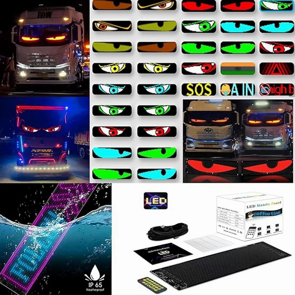 Ojos Led para Camion, Pantalla Led para Coche, Pantalla Led Flexible Coche, Diseño LED Dinámico DIY, Cartel Publicitario(120x595mm)