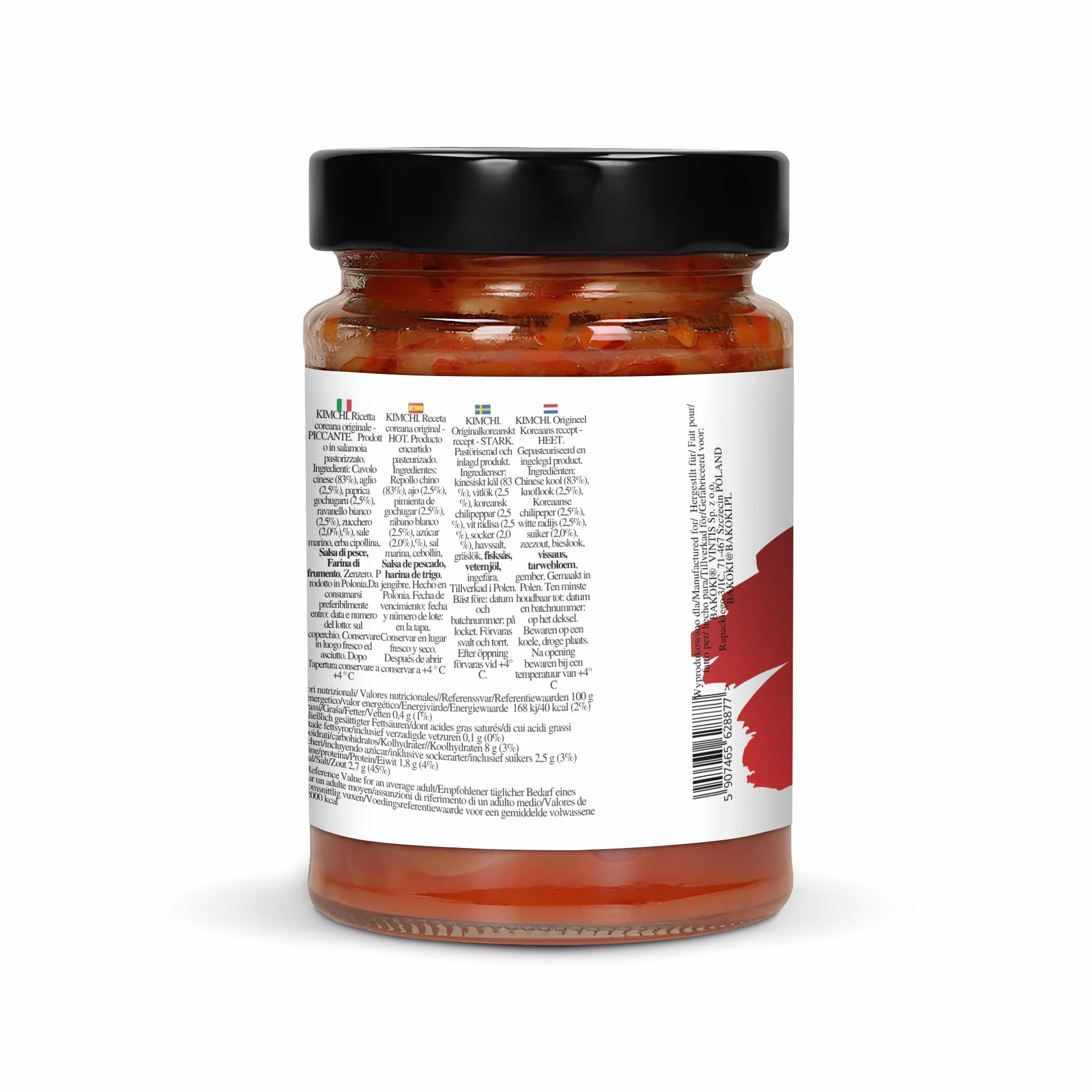 Bakoki Premium 매운 김치 Hot‑Kimchi (Gochugaru) – kimchi coreano picante de repollo napa fermentado probiótico umami 2 × 300 g