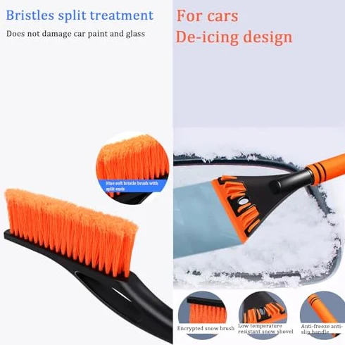 Cepillo de nieve y raspador de hielo para coche, diseño extensible de 60 cm desmontable con agarre de espuma, varilla de aleación de aluminio, incluye guantes y toallas para coches, camiones, SUV