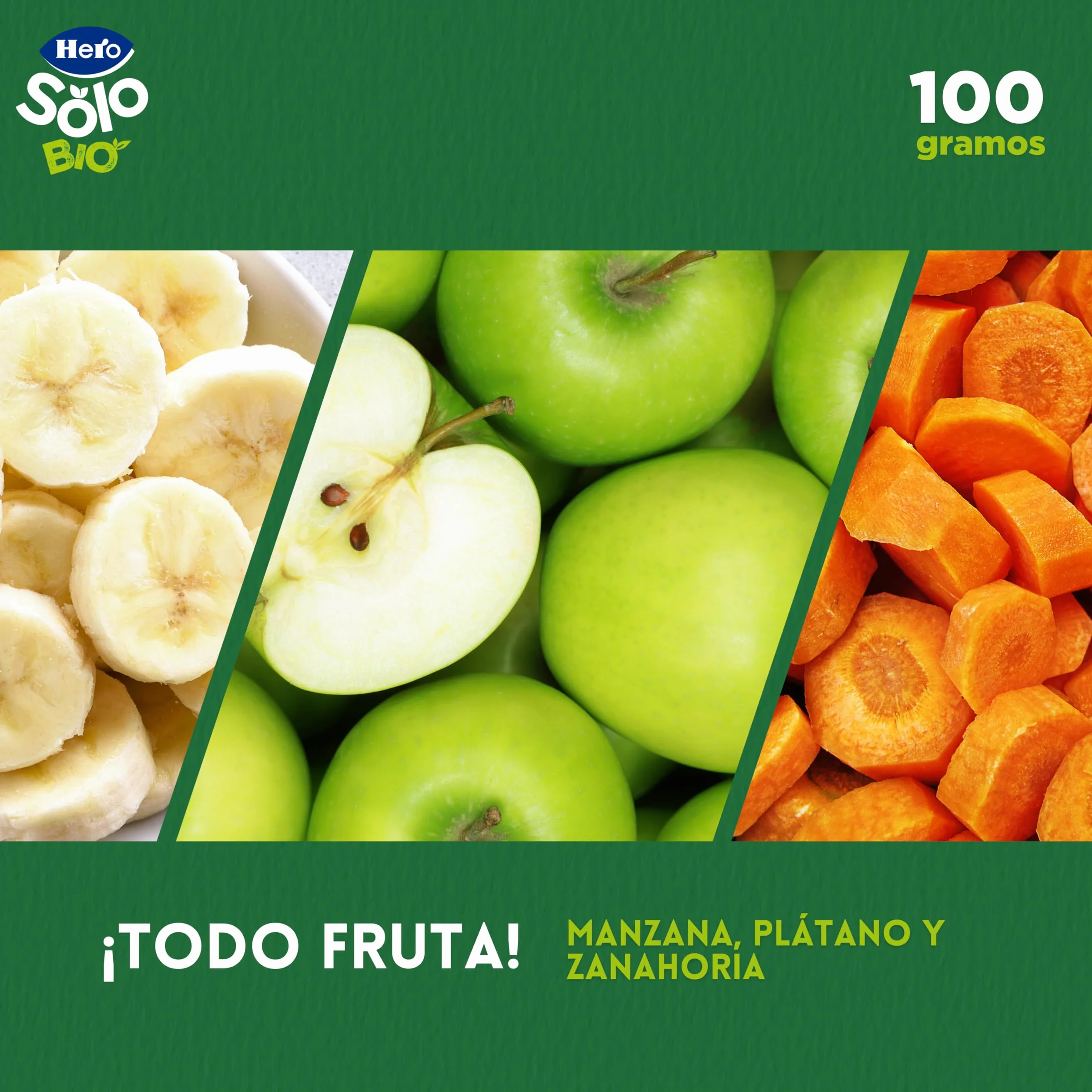 Hero Solo Bolsitas Ecológicas de Manzana, Plátano y Zanahoria BIO para Bebés 6 Meses 100g