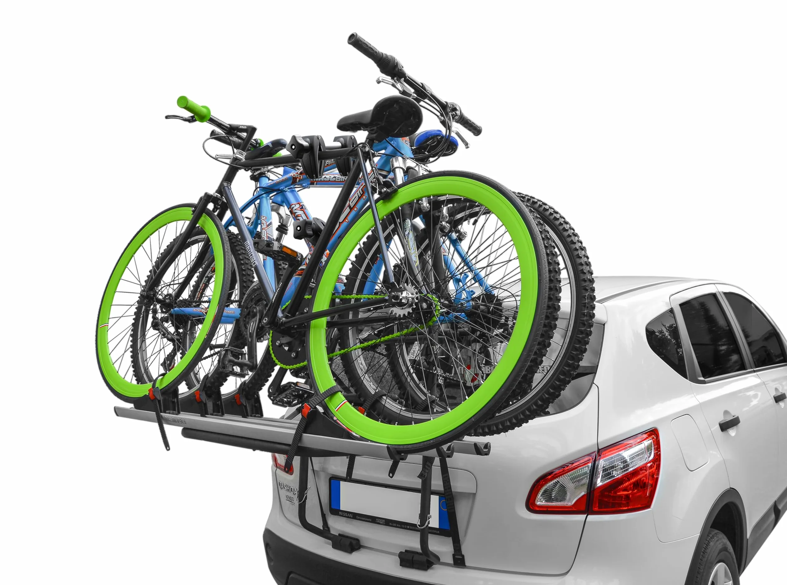 MENABO 000063500000 Portabicilcetas puerta trasera en el enganche de remolque Parte trasera del vehículo | Montaje trasero de aluminio para 3 bicicletas