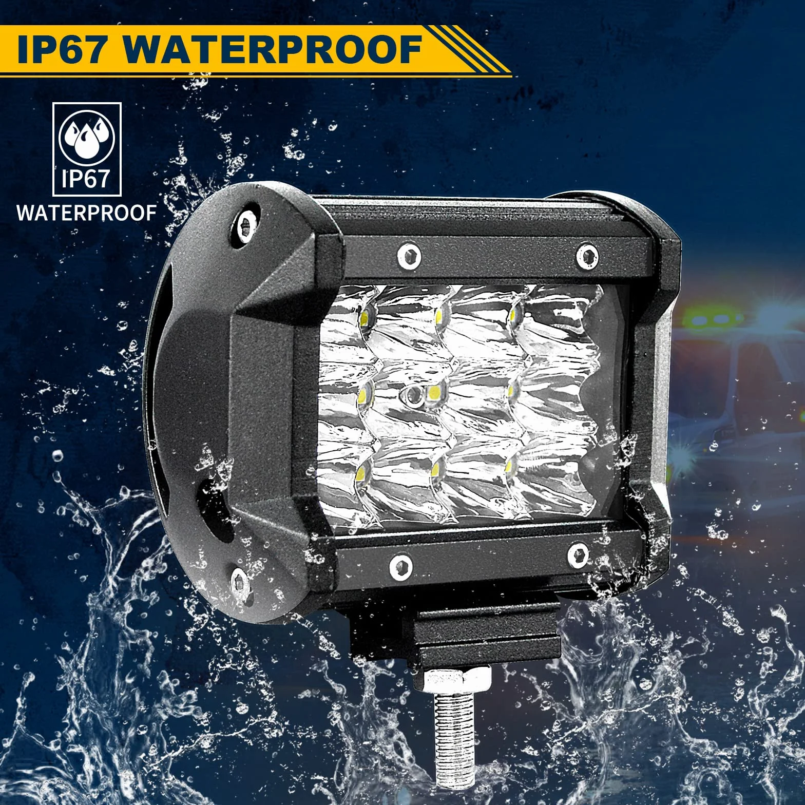 Willpower 2 barras de luz LED de trabajo de 36 W de 4 pulgadas, 12 V, 24 V, focos LED, impermeables, triple fila, luces de conducción todoterreno, lámparas de trabajo antiniebla para camión, tractor