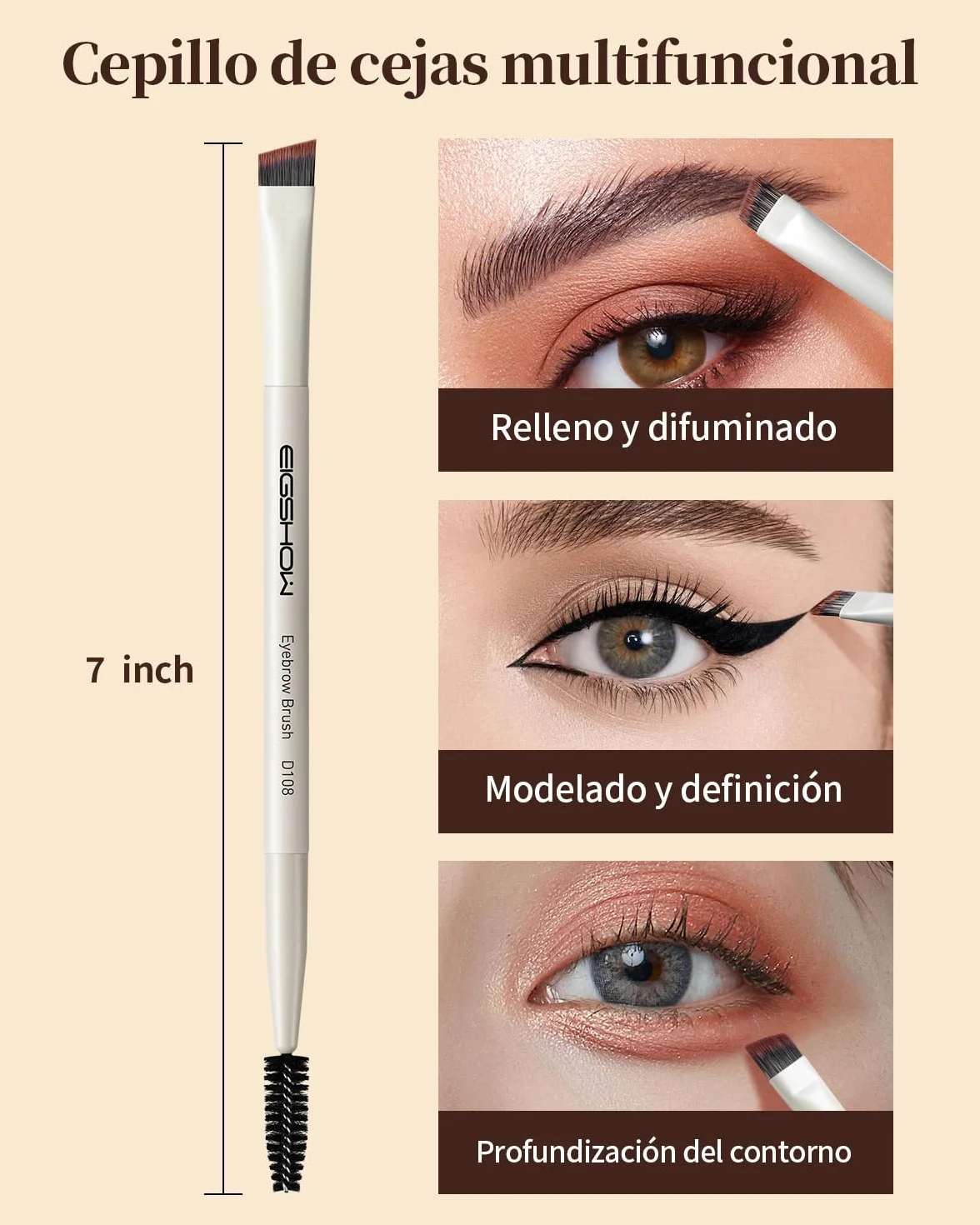 EIGSHOW Cepillo para cejas en ángulo de doble punta, para definir cejas delineador ojos pestañas, Maquillaje de Ojos