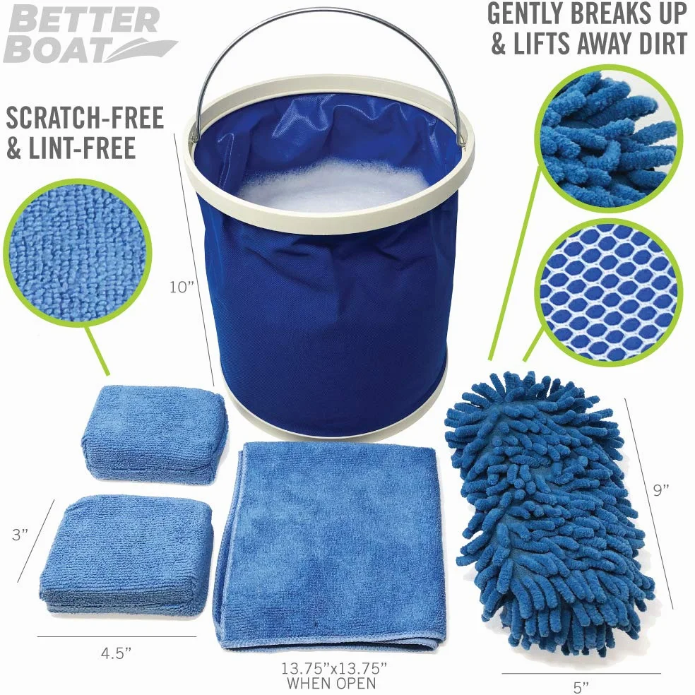 Esponjas limpiadoras de Barcos y Lavado de Coche, Cubo de Esponja de Microfibra antiarañazos y paños de Microfibra completos para Asientos Interiores y Exteriores, Kit de Limpieza de Casco de Barco y
