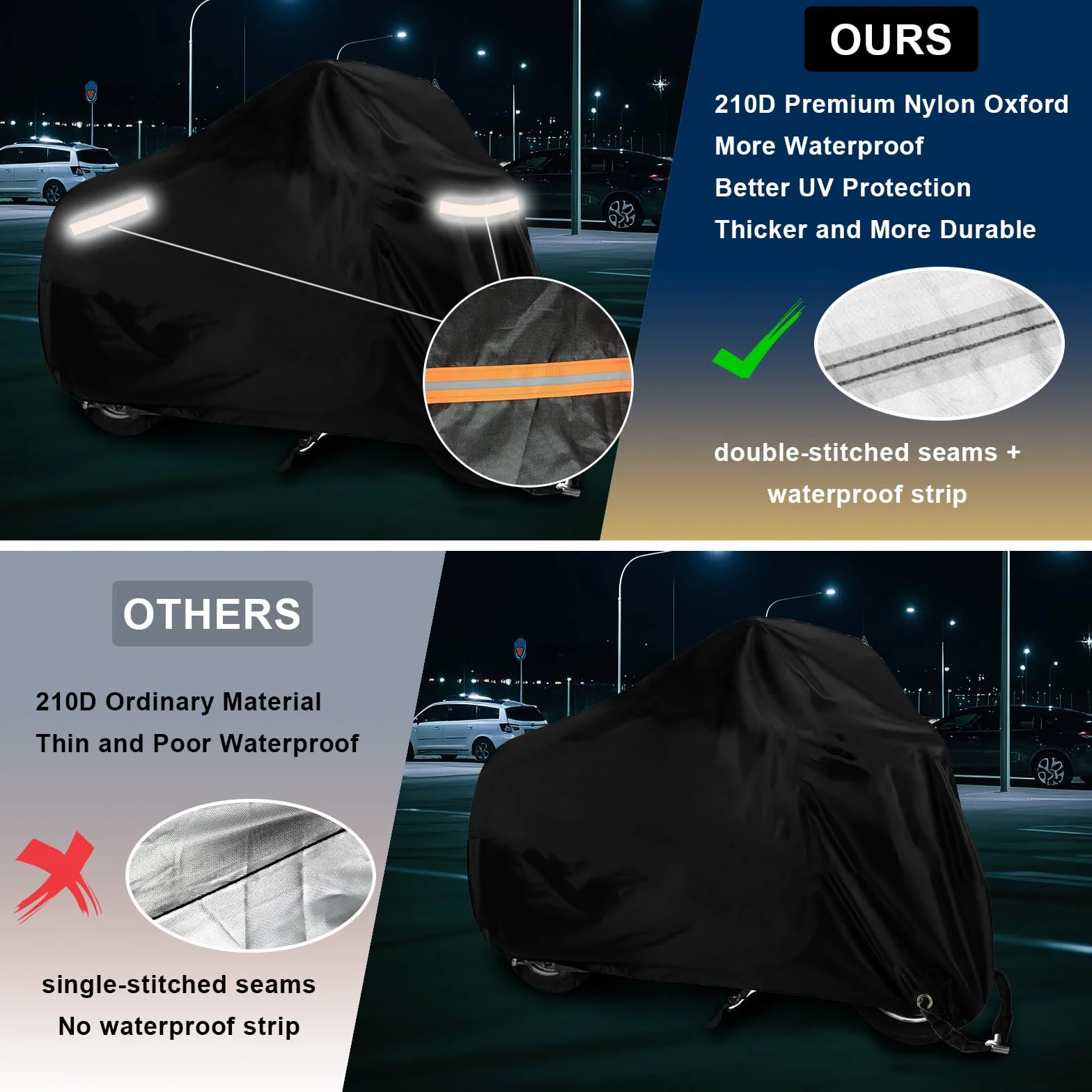 USHOP Funda para Moto Exterior XXL,Funda Moto,Tejido Oxford 210D,protección UV,con Bandas Reflectantes,Orificio para candado y Correas antiviento,para Motos,Scooter(245x105x125 cm)